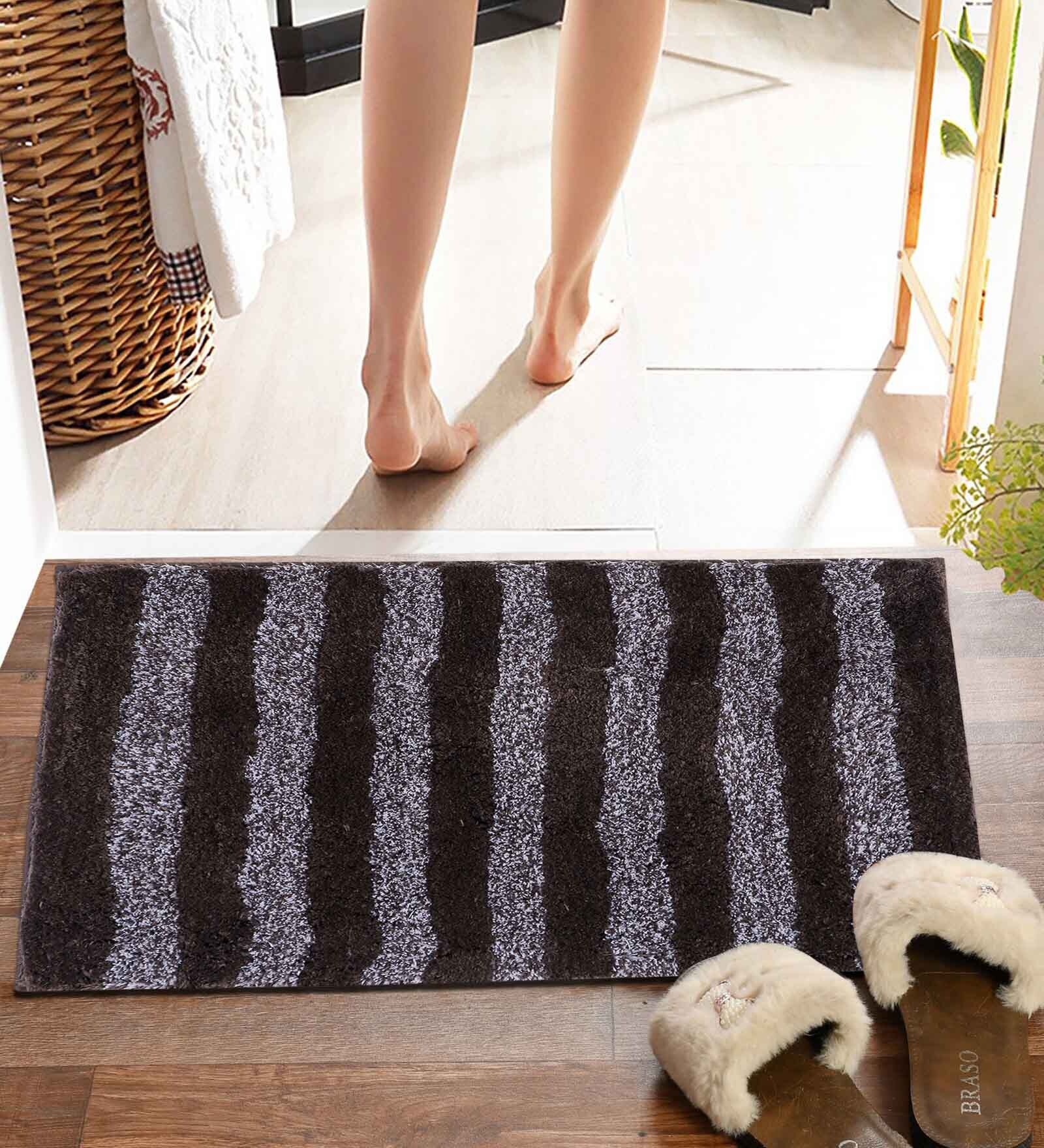 Brown Striped MicroFibre 15x10 Inches Antiskid Bath Mats