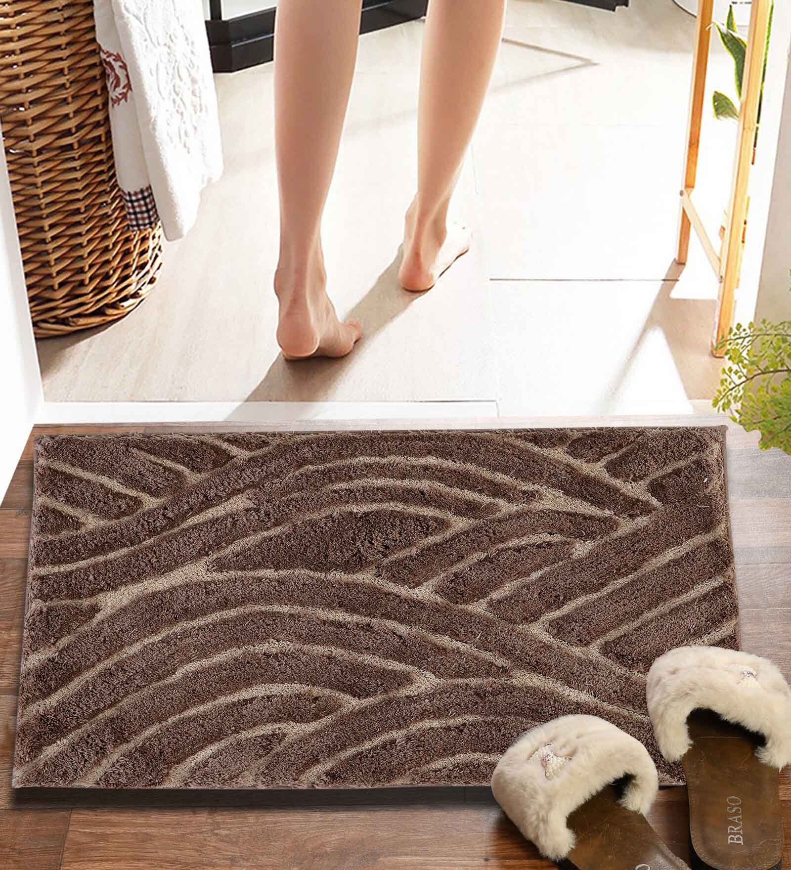 Brown Striped MicroFibre 15x10 Inches Antiskid Bath Mats
