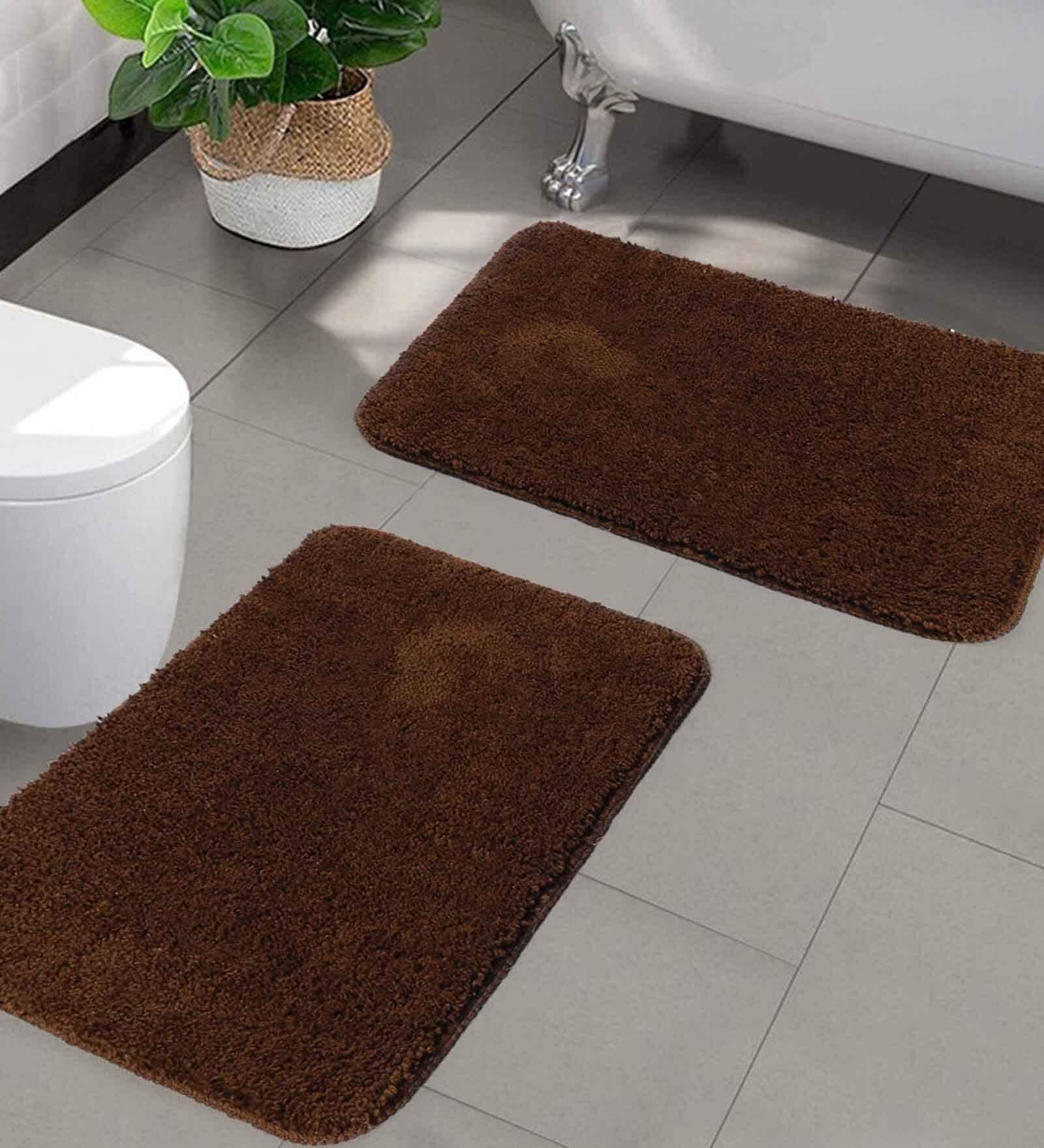 Brown Solid Microfibre 20x14 Inches AntiSkid Bath Mats (Set of 2)