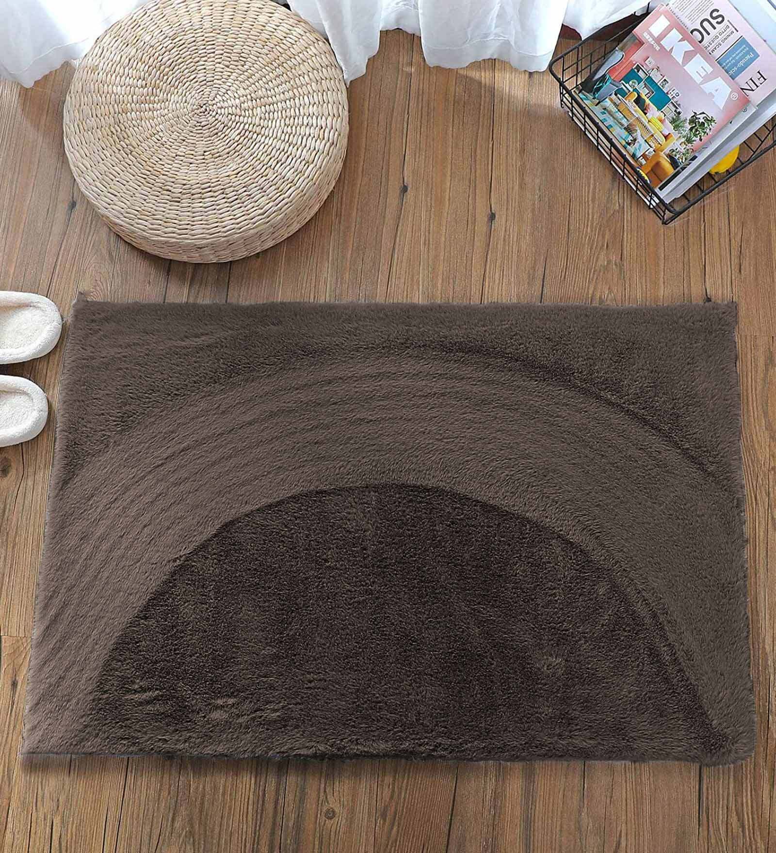 Brown Solid Polyester 24x16 Inches AntiSkid Bath Mat