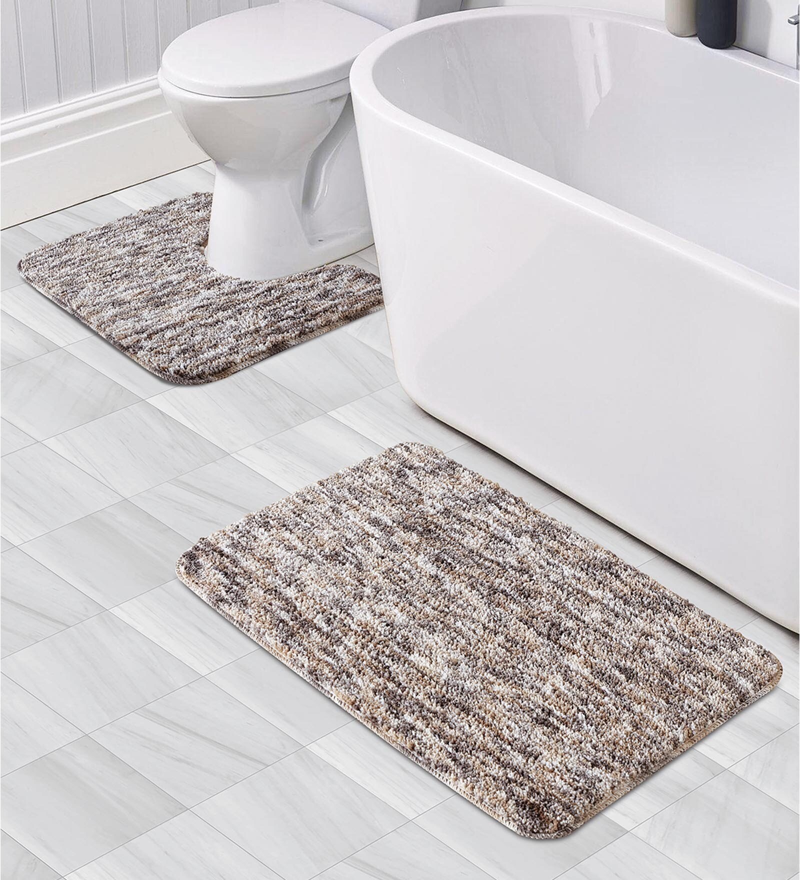 Brown Solid Polyester 28x20 Inches AntiSkid 1 Bathmat & 1 Contour Mat