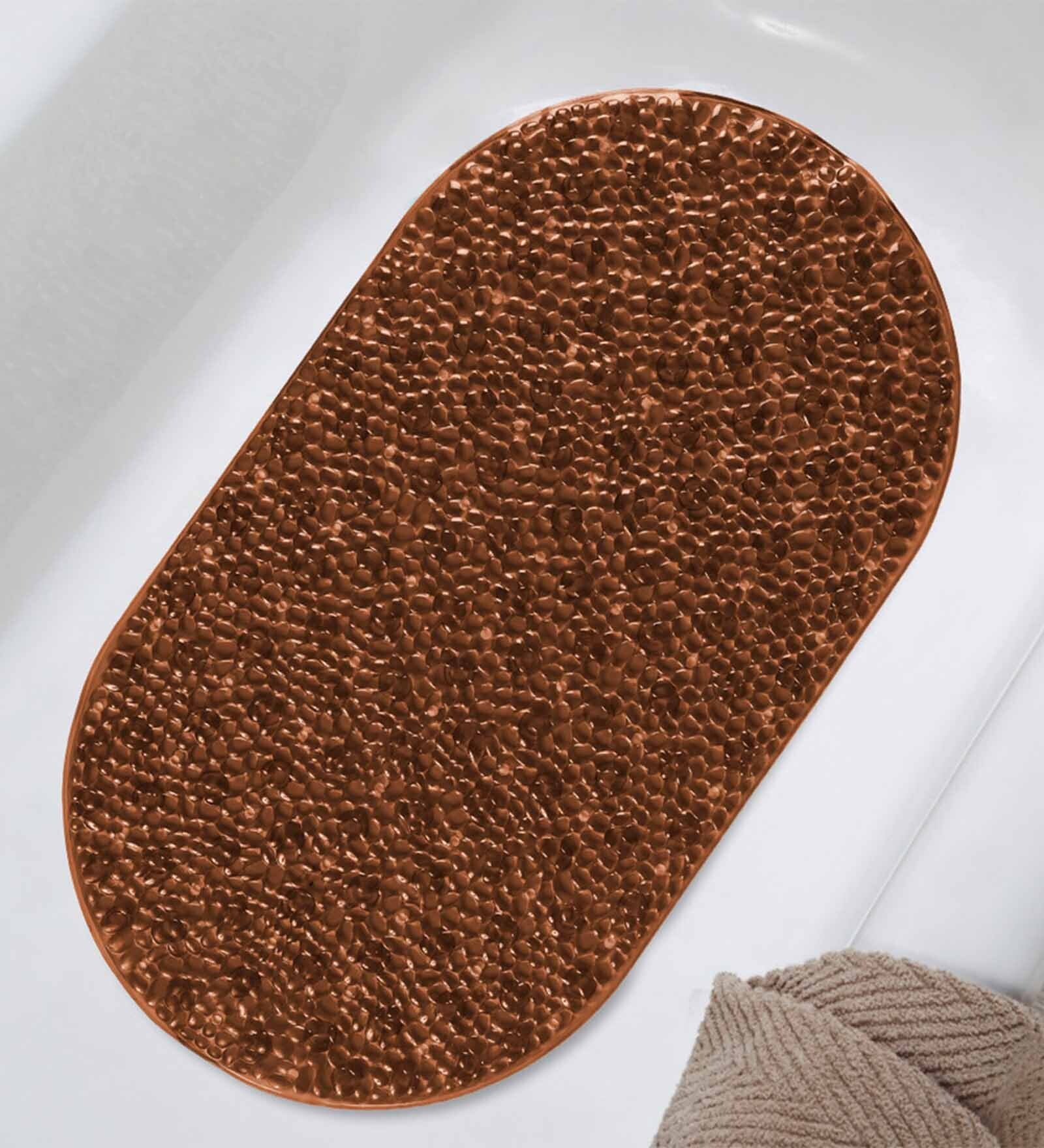 Brown Solid PVC 27x15 Inches Antiskid Shower Bath Mat