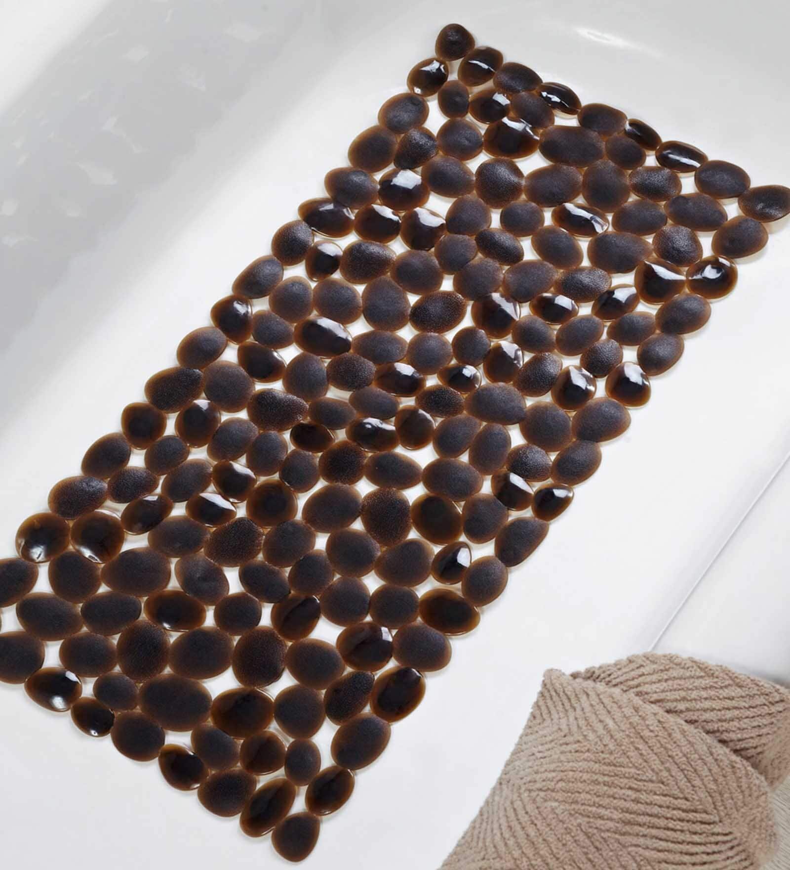 Brown Solid PVC 30x14 Inches Antiskid Shower Bath Mat