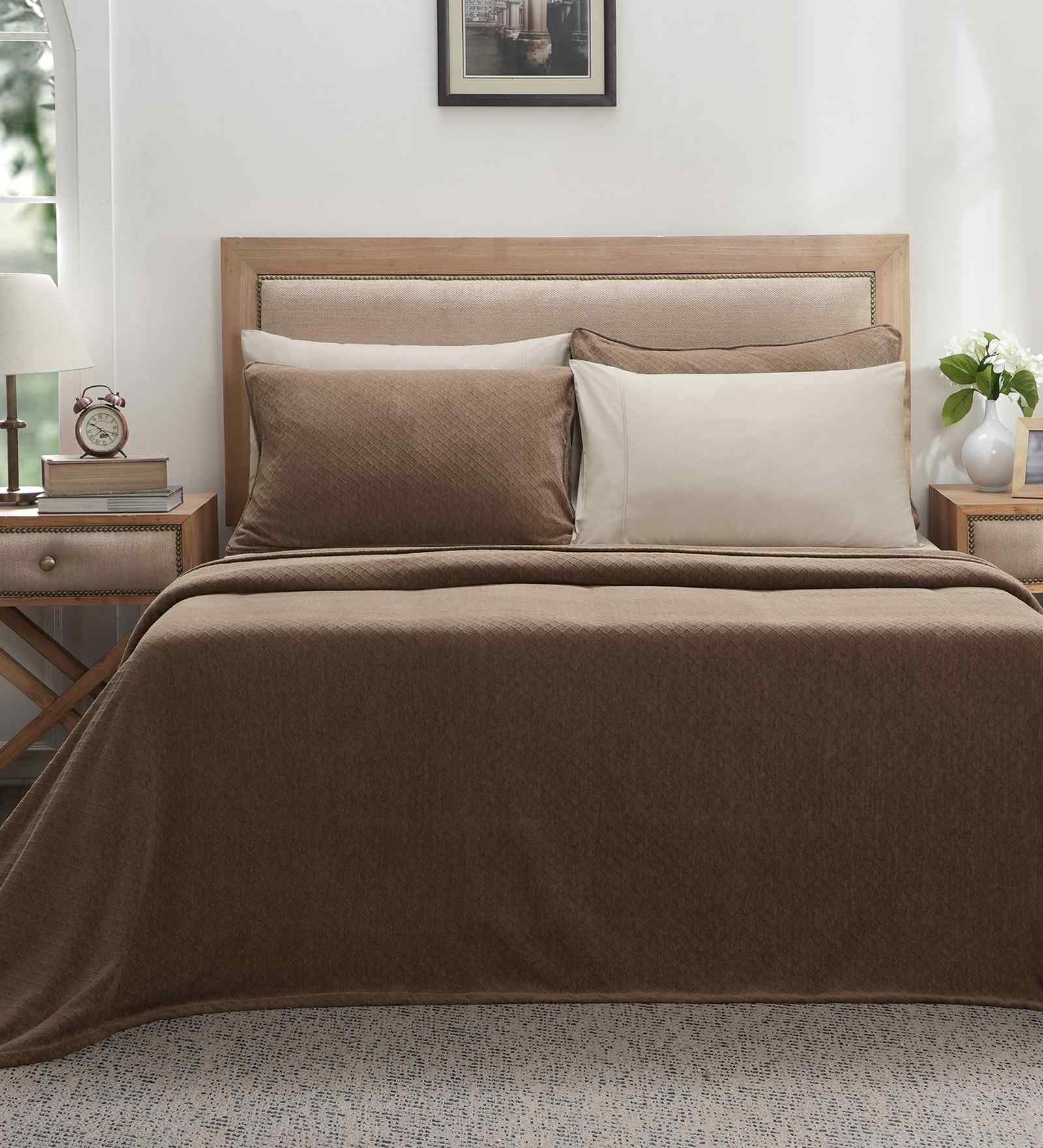 Brown Solid TC 256 Cotton Double Bed Bedcover