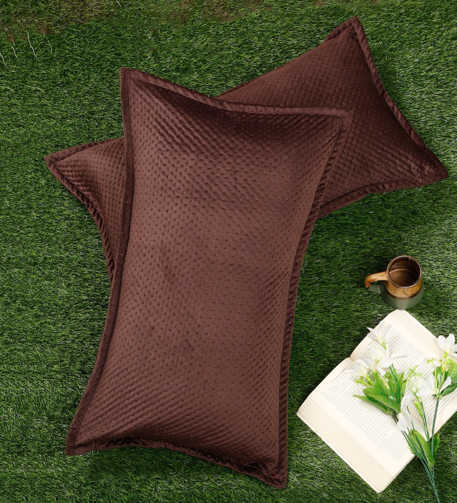 Brown Solid Velvet 27x18 Inches Pillow Covers (Set of 2)