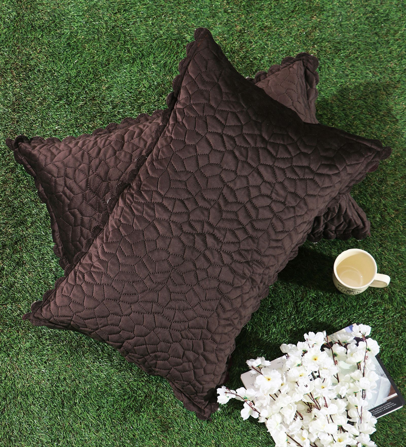 Brown Solid Velvet 27x18 Inches Pillow Covers (Set of 2)