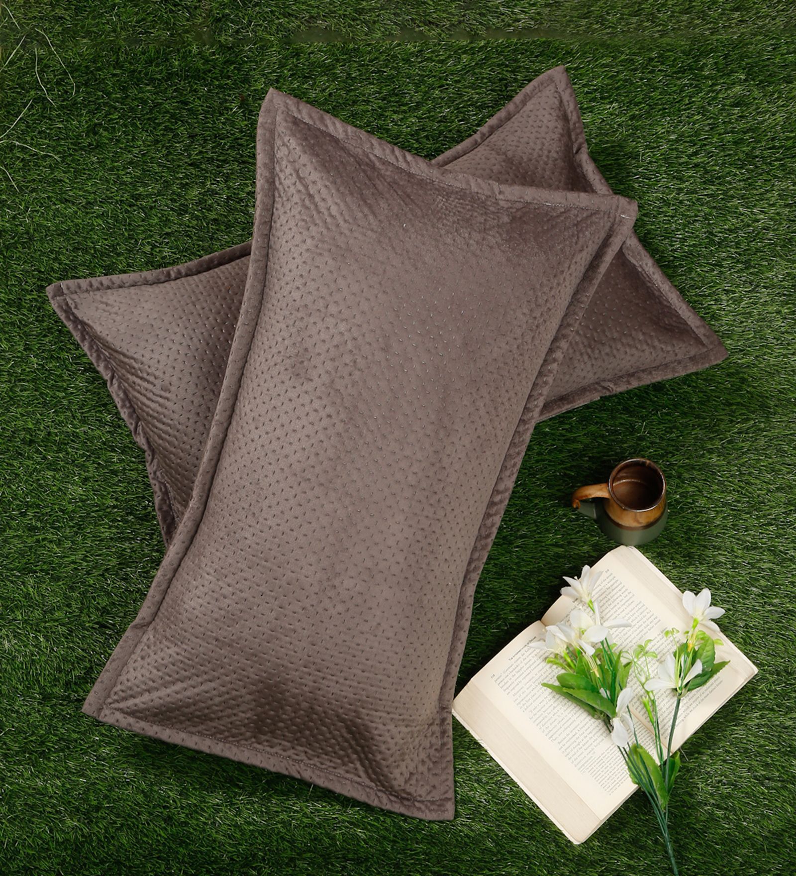 Brown Solid Velvet 27x18 Inches Pillow Covers (Set of 2)