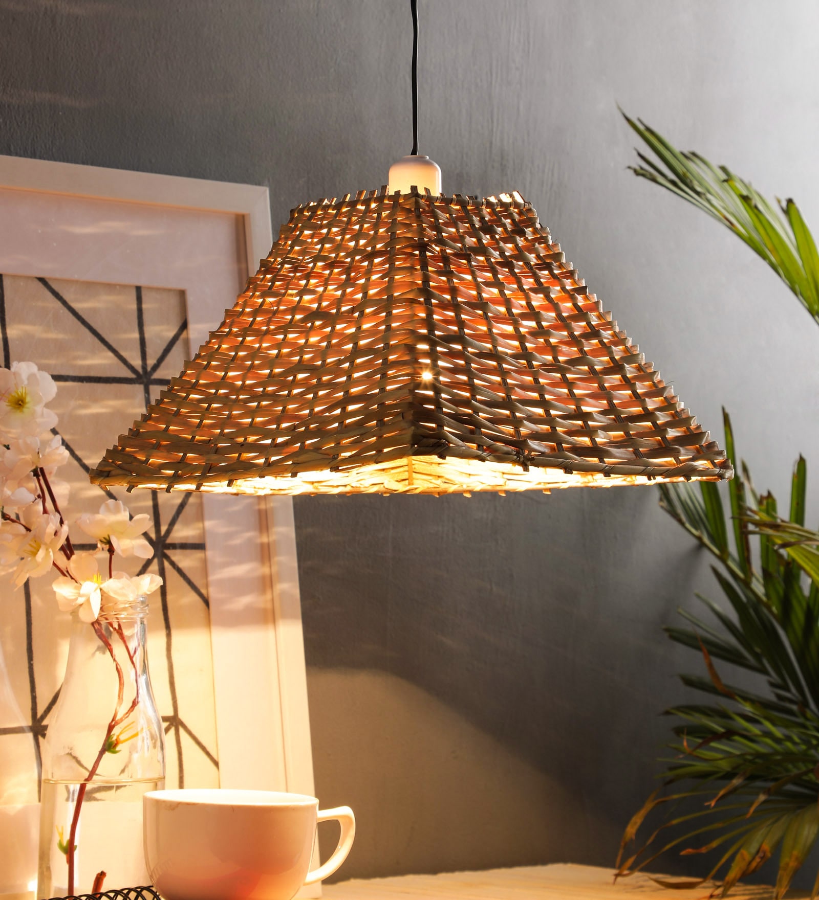 Canvas Brown Natural Fiber Hanging Light