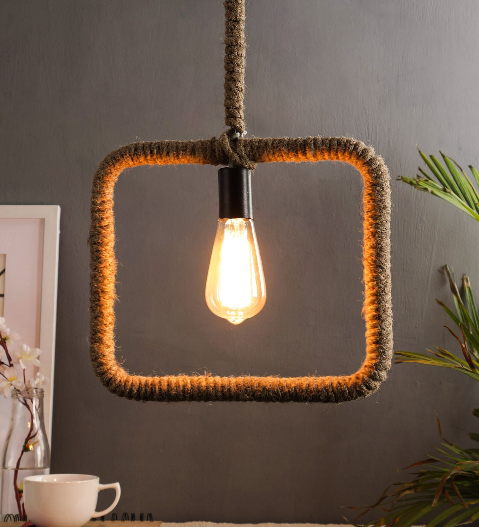 Aerio Brown Natural Fiber Hanging Light