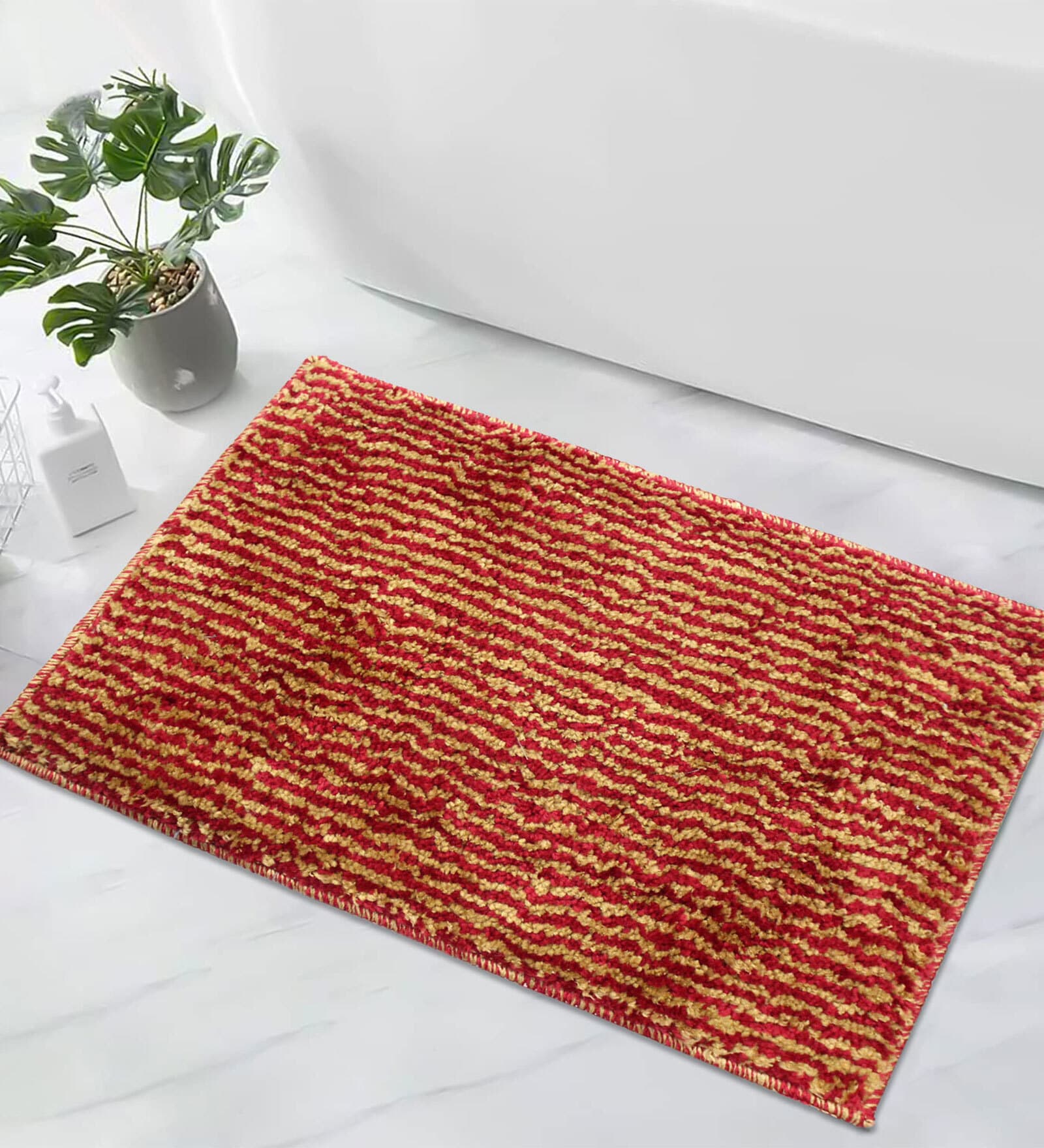 Red Stripe Microfiber 23x15 Inches Super Soft Bath Mat