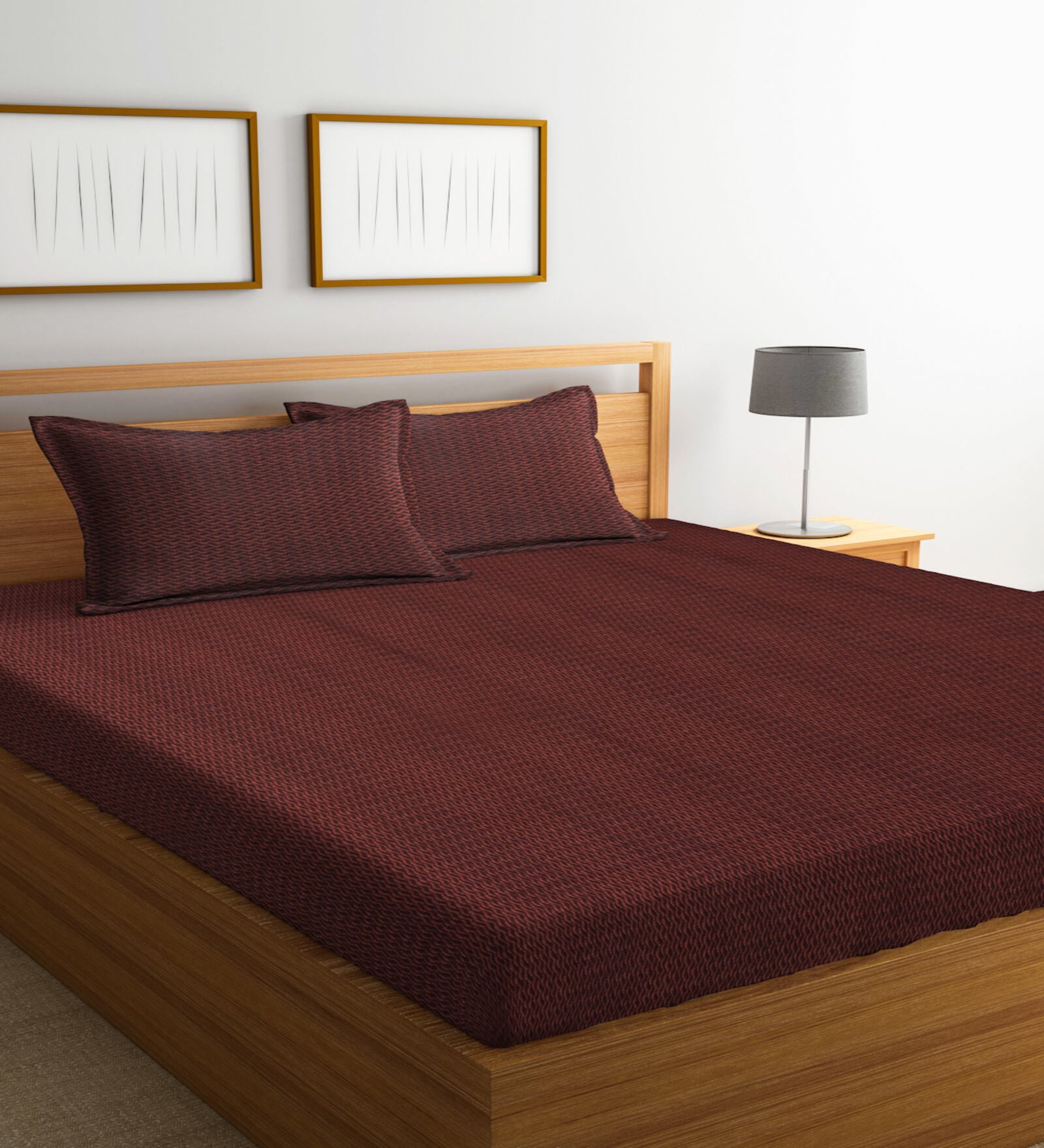 Brown Striped 300 TC 100% Cotton Double Queen Bedsheet With 2 Pillow Covers