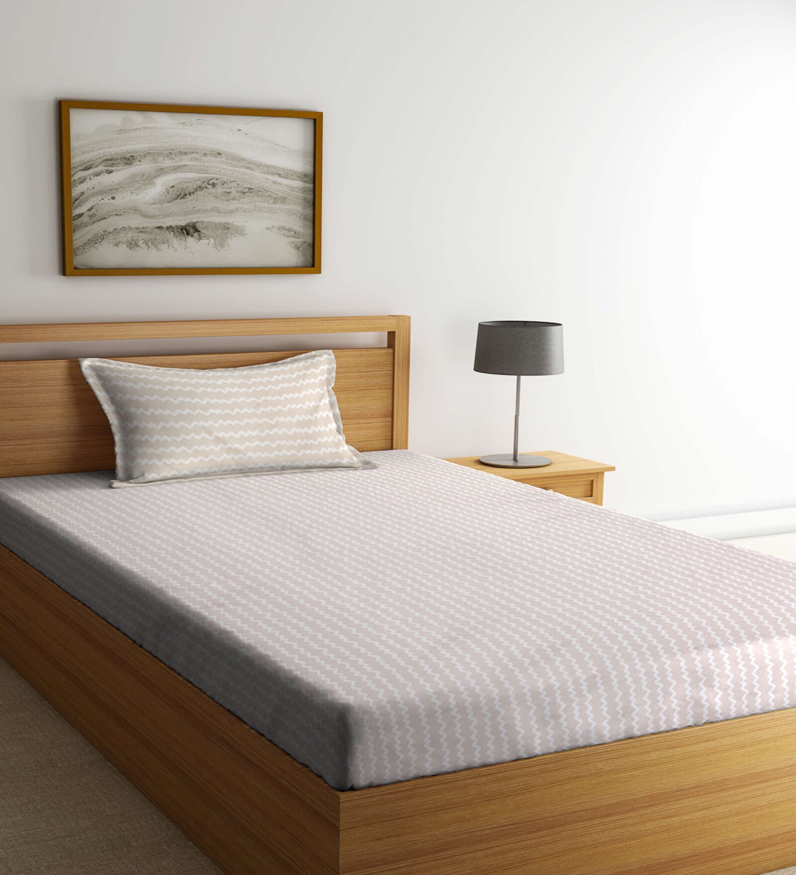 Brown Striped 300 TC Cotton Blend Single Bedsheet with 1 Pillow Cover