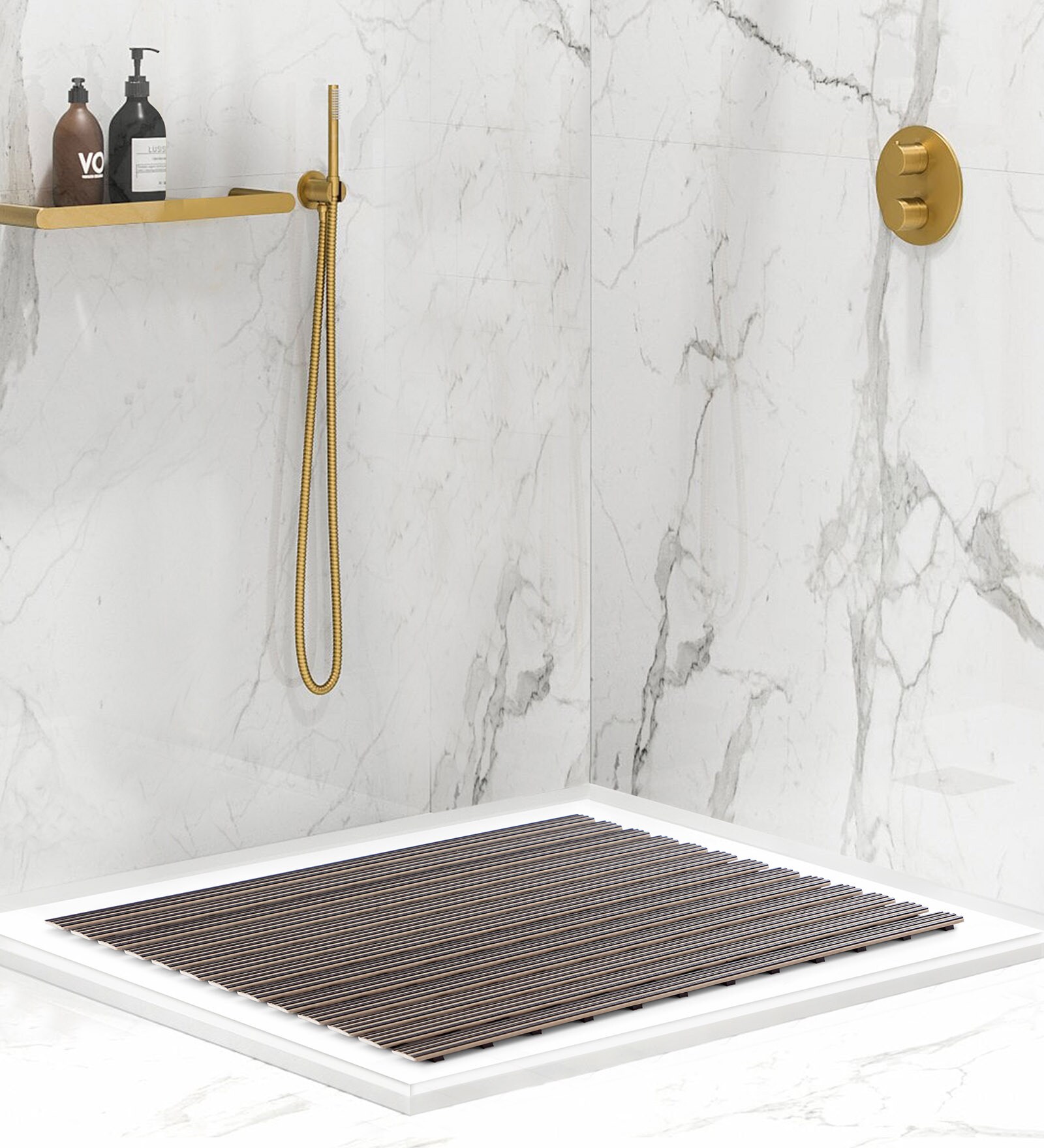 Brown Striped PVC 24x19 Inches Antiskid Shower Bath Mat