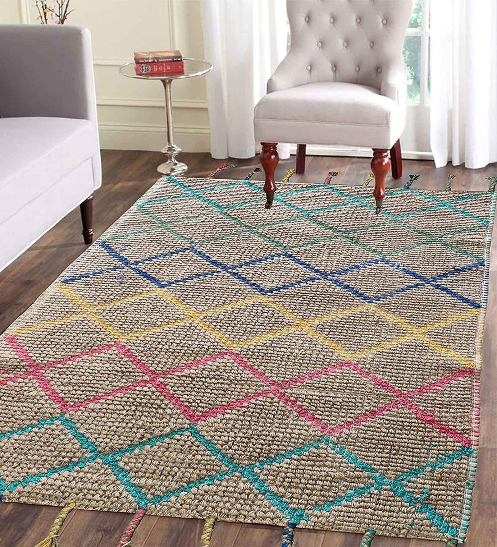 Geometric Pattern Jute 3 X 5 Feet Flat Weave Runner