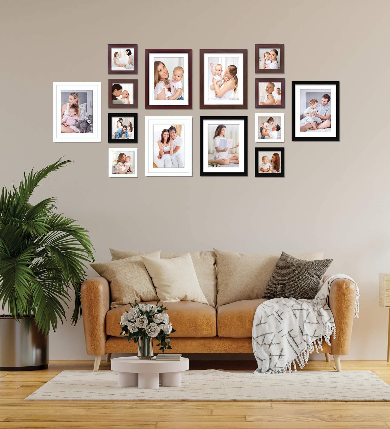 Buy Pack of 14 Brown & White Synthetic Wood Collage Photo Frames at 40% ...