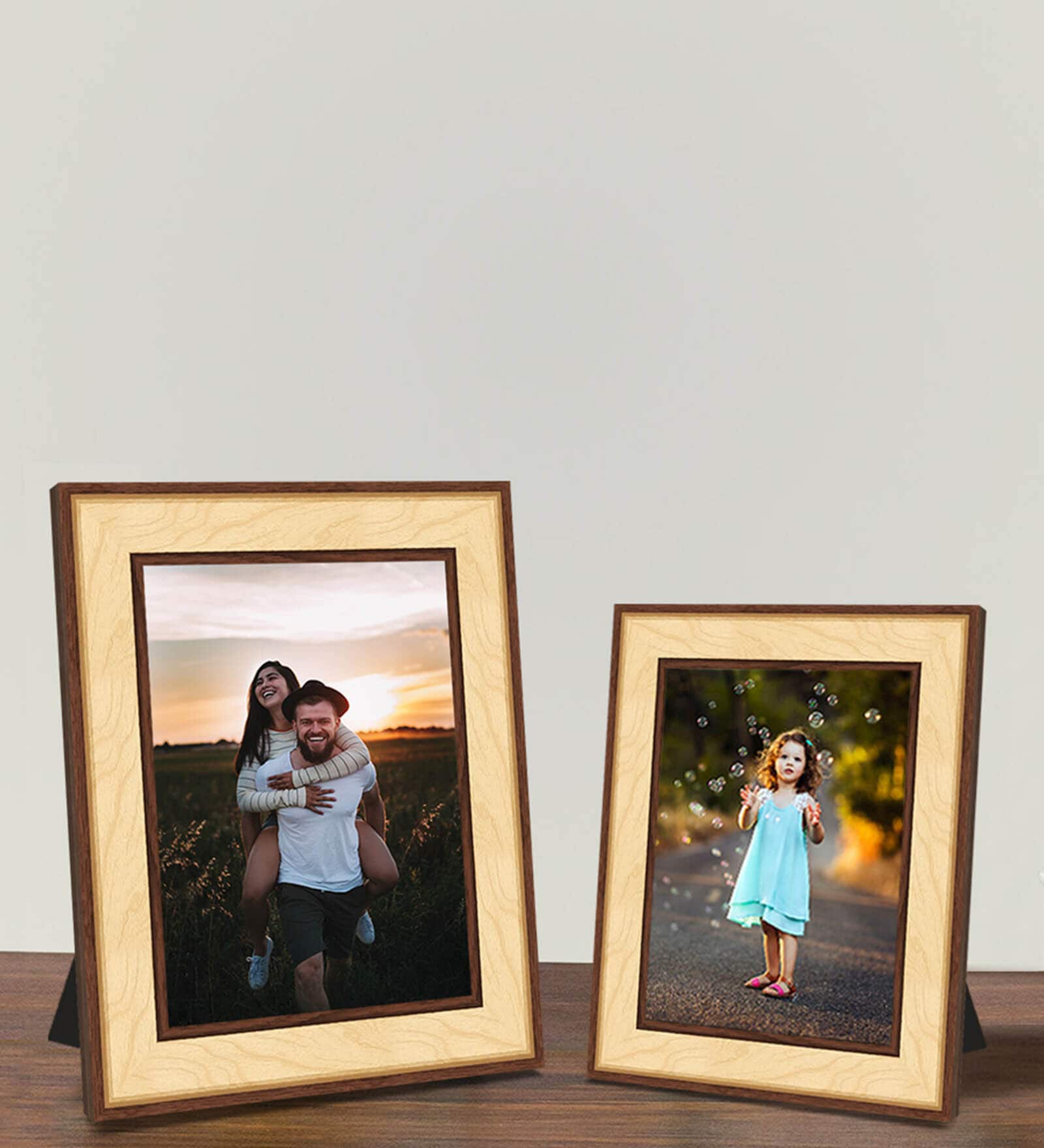 Brown Synthetic Wood Wall Hanging/Table Top Photo Frames, Set of 2