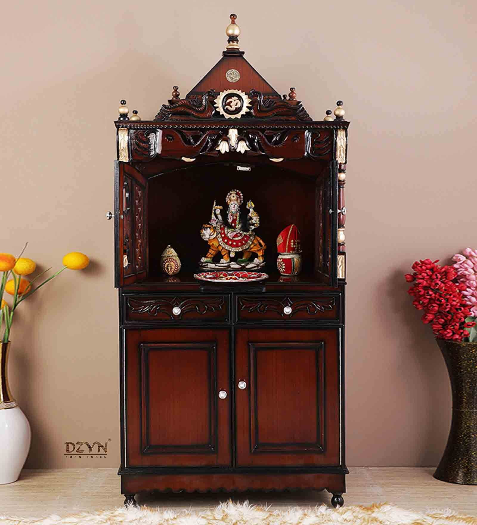 Buy Brown Teak Wood Floor Rested Mandir With Door at 40% OFF by DZYN ...