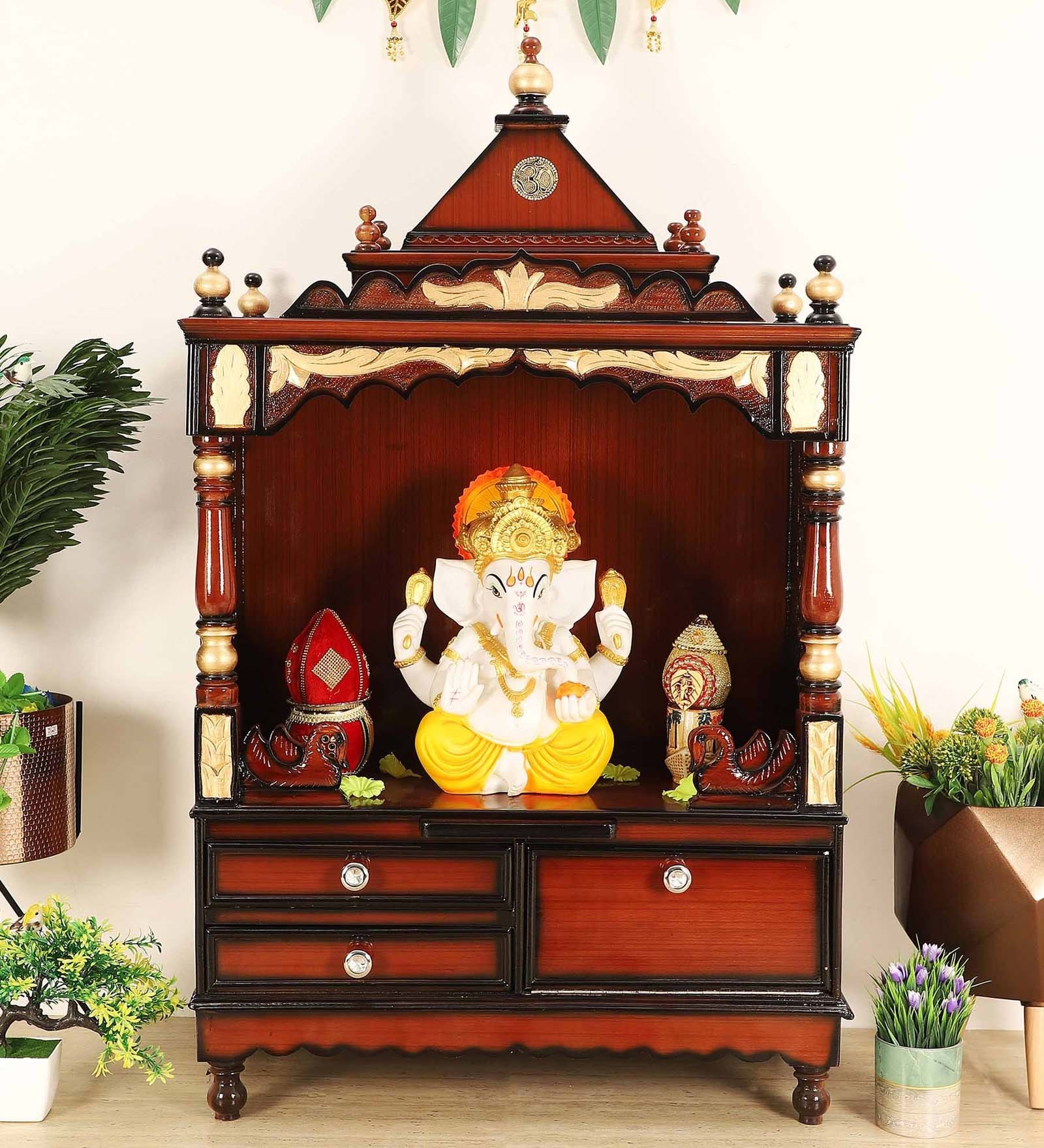 Buy Natural Finish Teak Wood Floor Rested Mandir Without Door at 37% ...