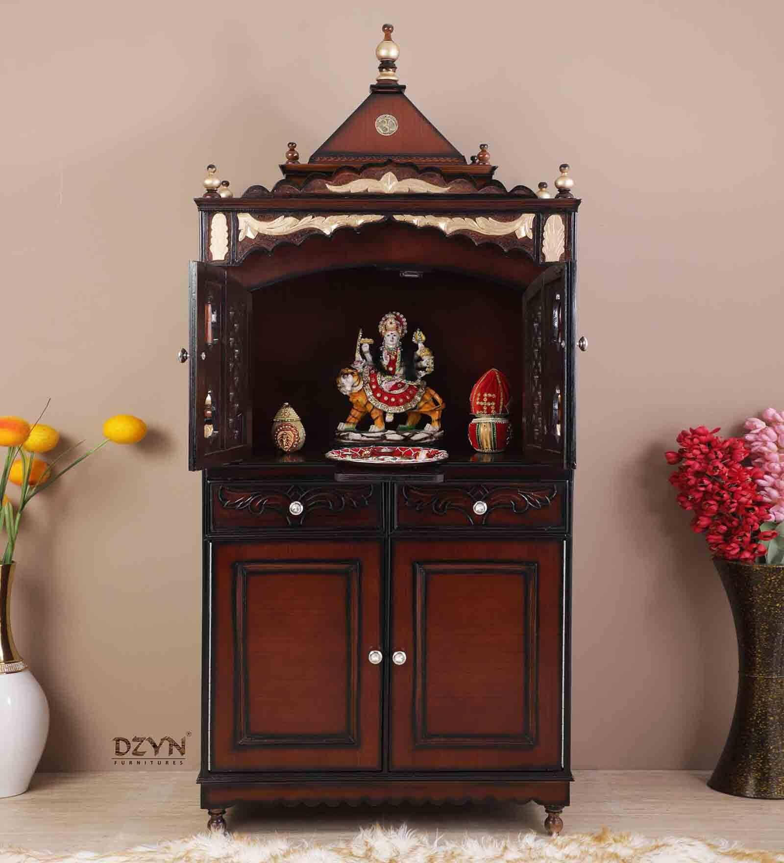 Buy Brown Teak Wood Floor Rested Mandir With Door at 40% OFF by DZYN ...