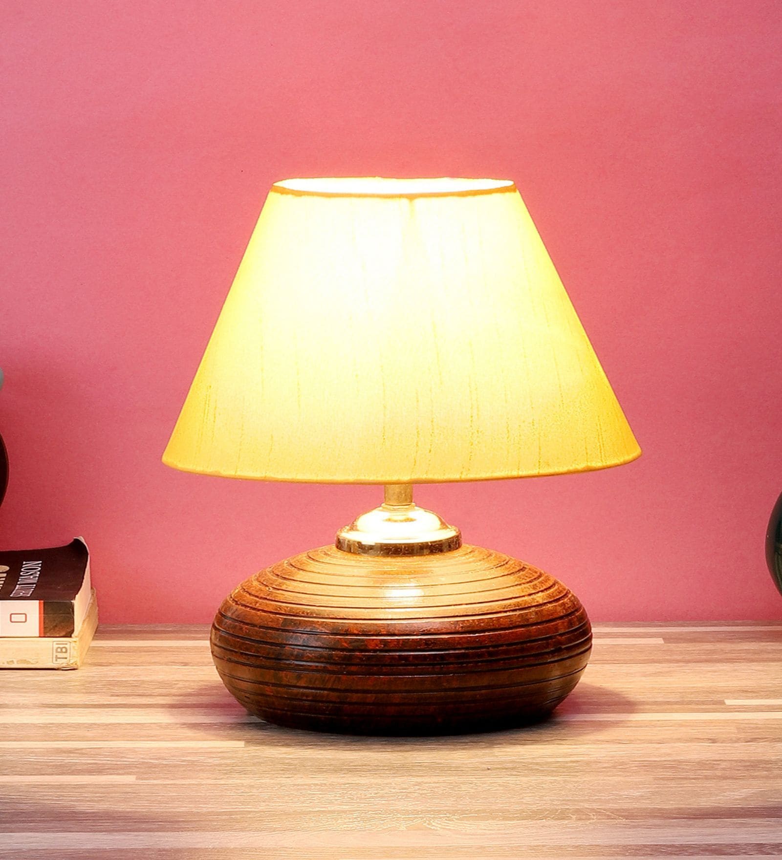 Brown Terracotta & Cotton Yellow Colour Table Lamp