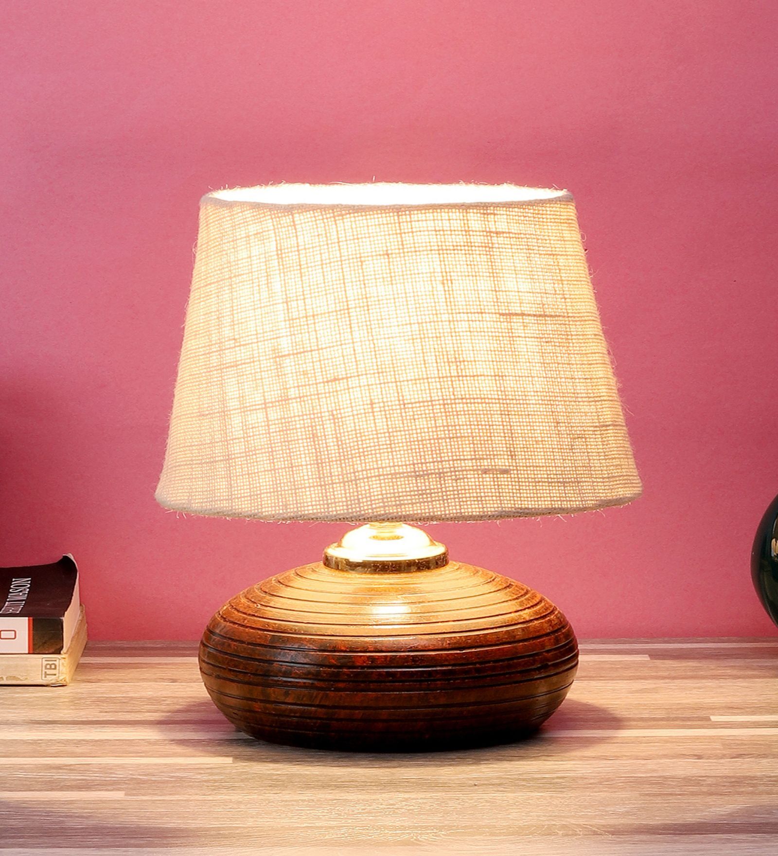 Brown Terracotta & Natural Fiber White Colour Table Lamp