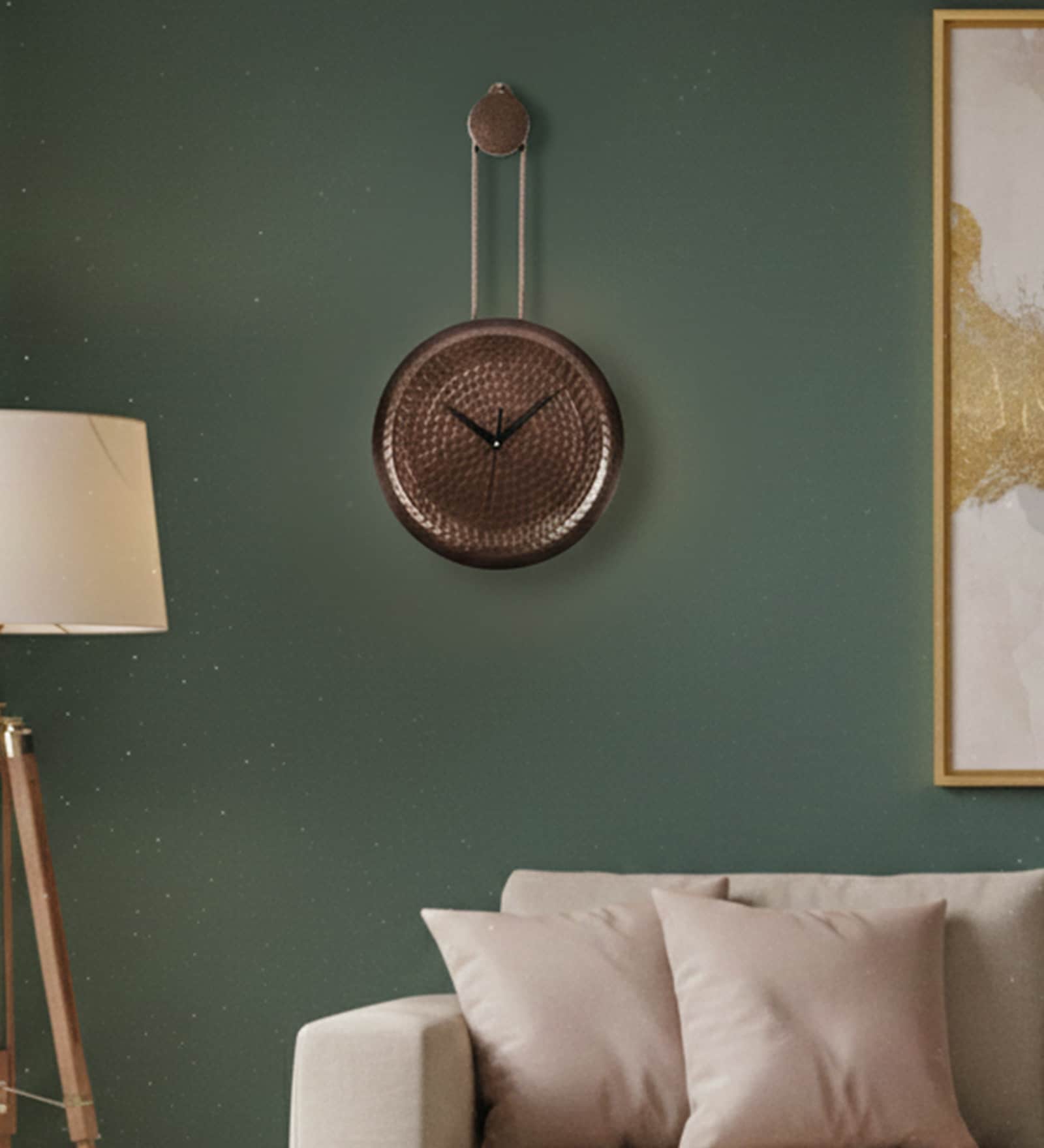 Brown Textured Brass Round Clock