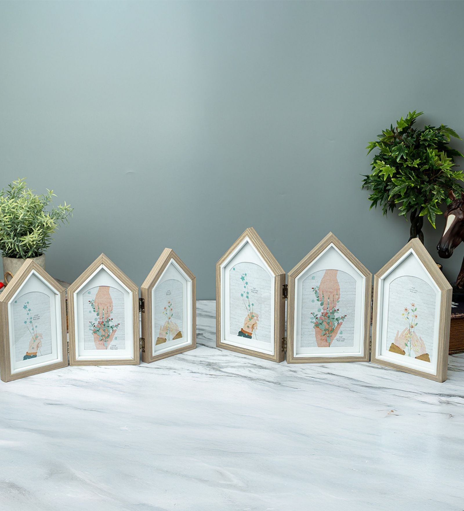 Brown Three House shape Photo Frame 3.5x5 Inches