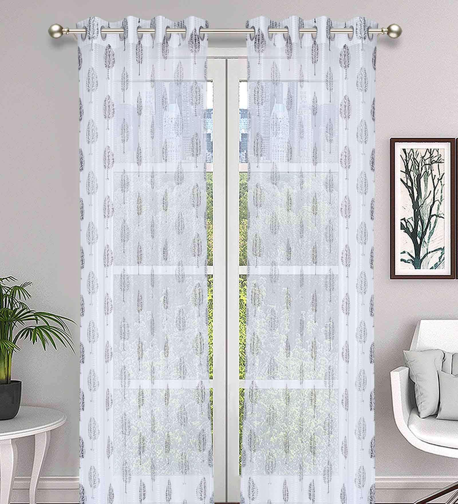 Grey Tissue Semisheer 5 Feet Eyelet Curtain (Set of 2)