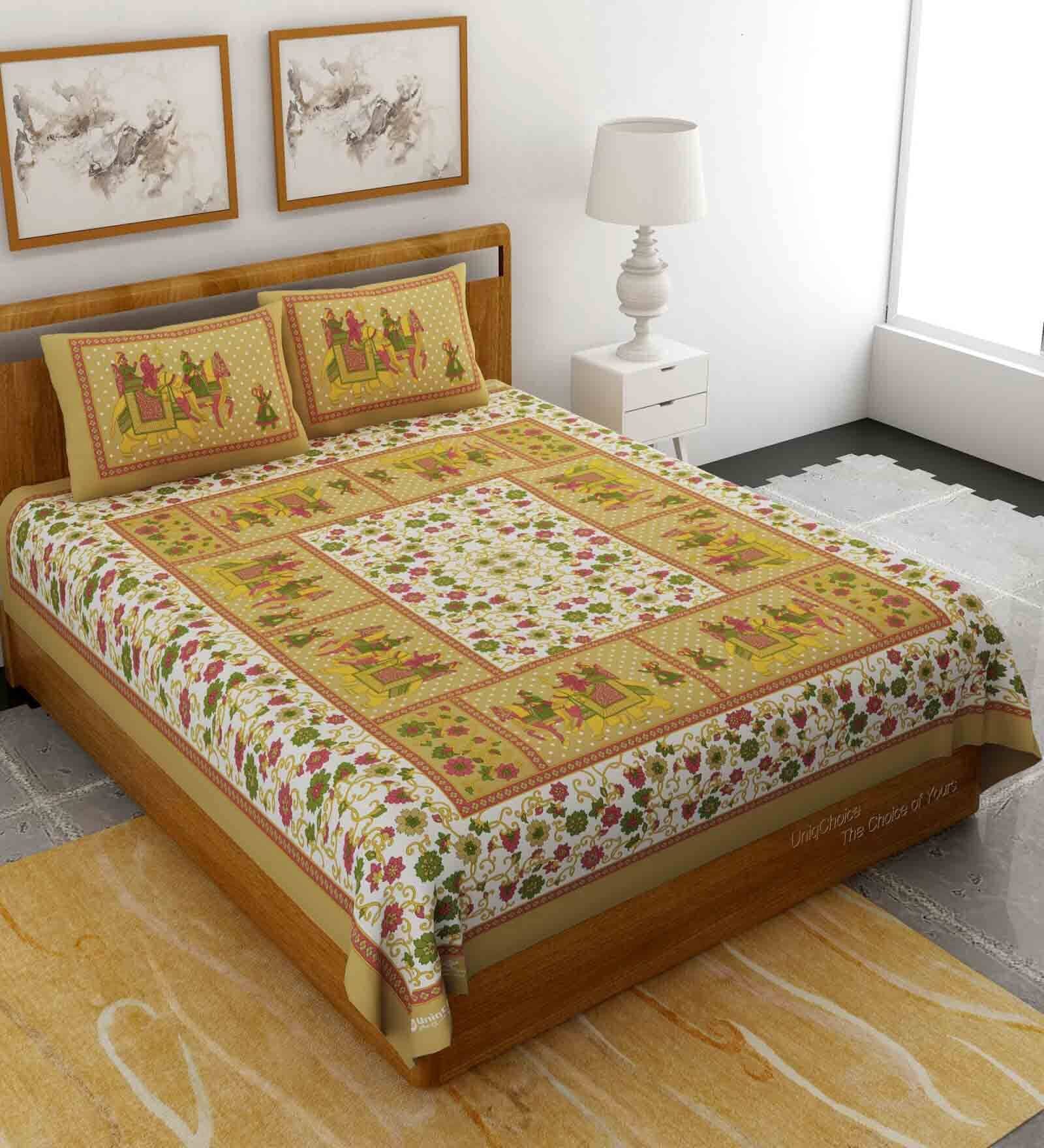 Brown Traditional 120 TC 100% Cotton Queen Bedsheet With 2 Pillow Covers