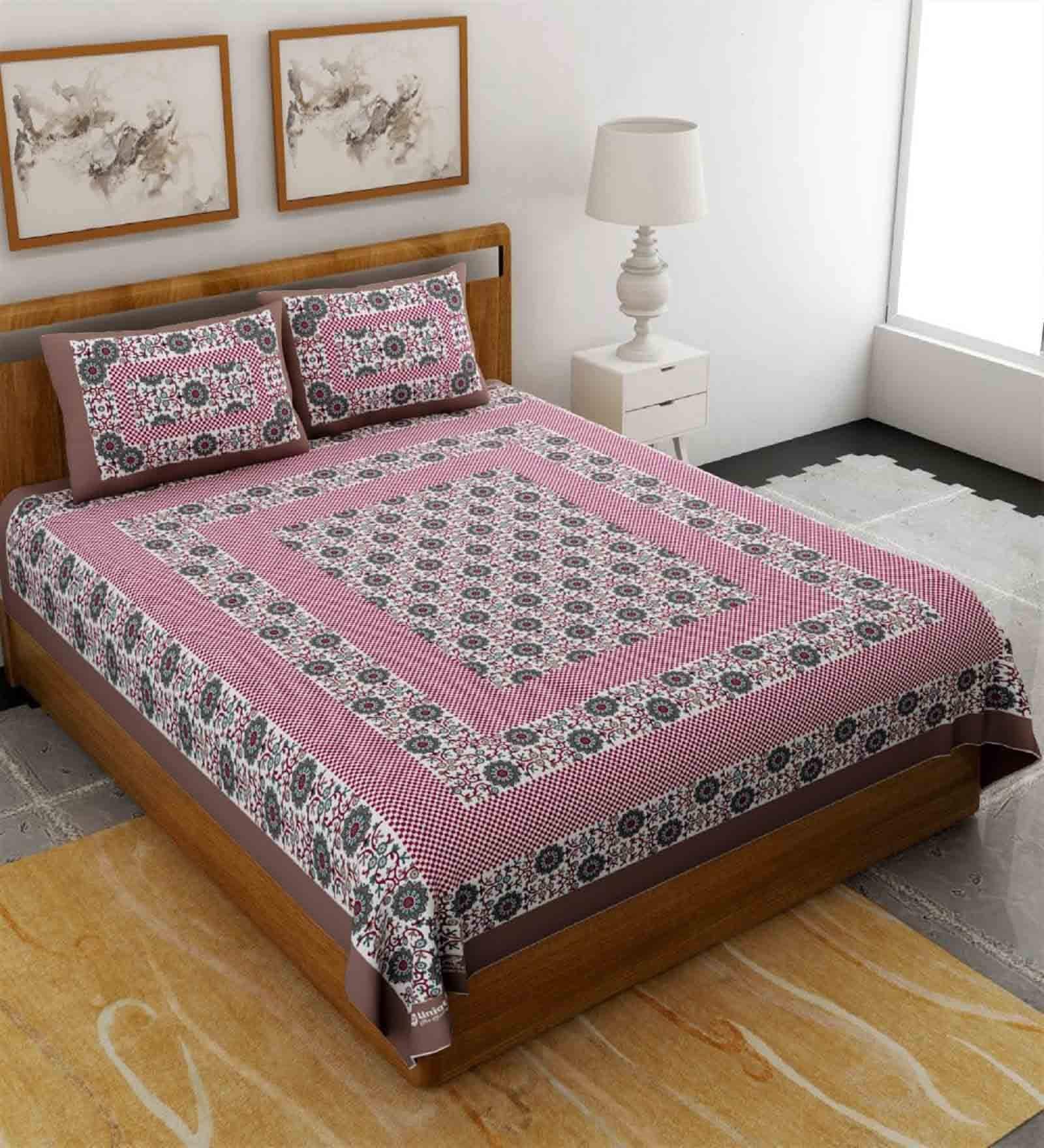 Multicolor Abstract 120 TC 100% Cotton Queen Bedsheet With 2 Pillow Covers