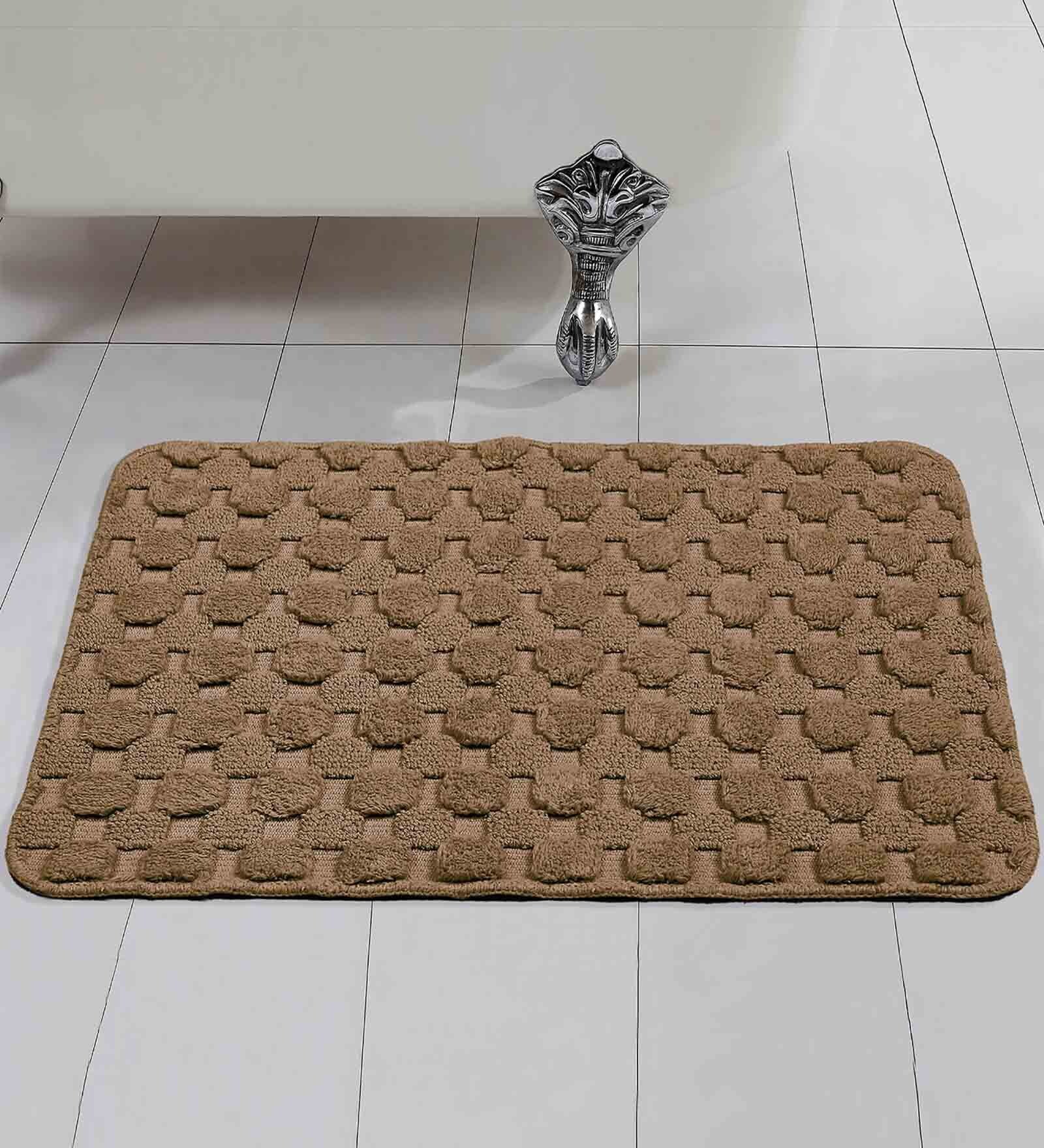 Brown Geometric Cotton 17x25 Inches AntiSkid Bath Mat