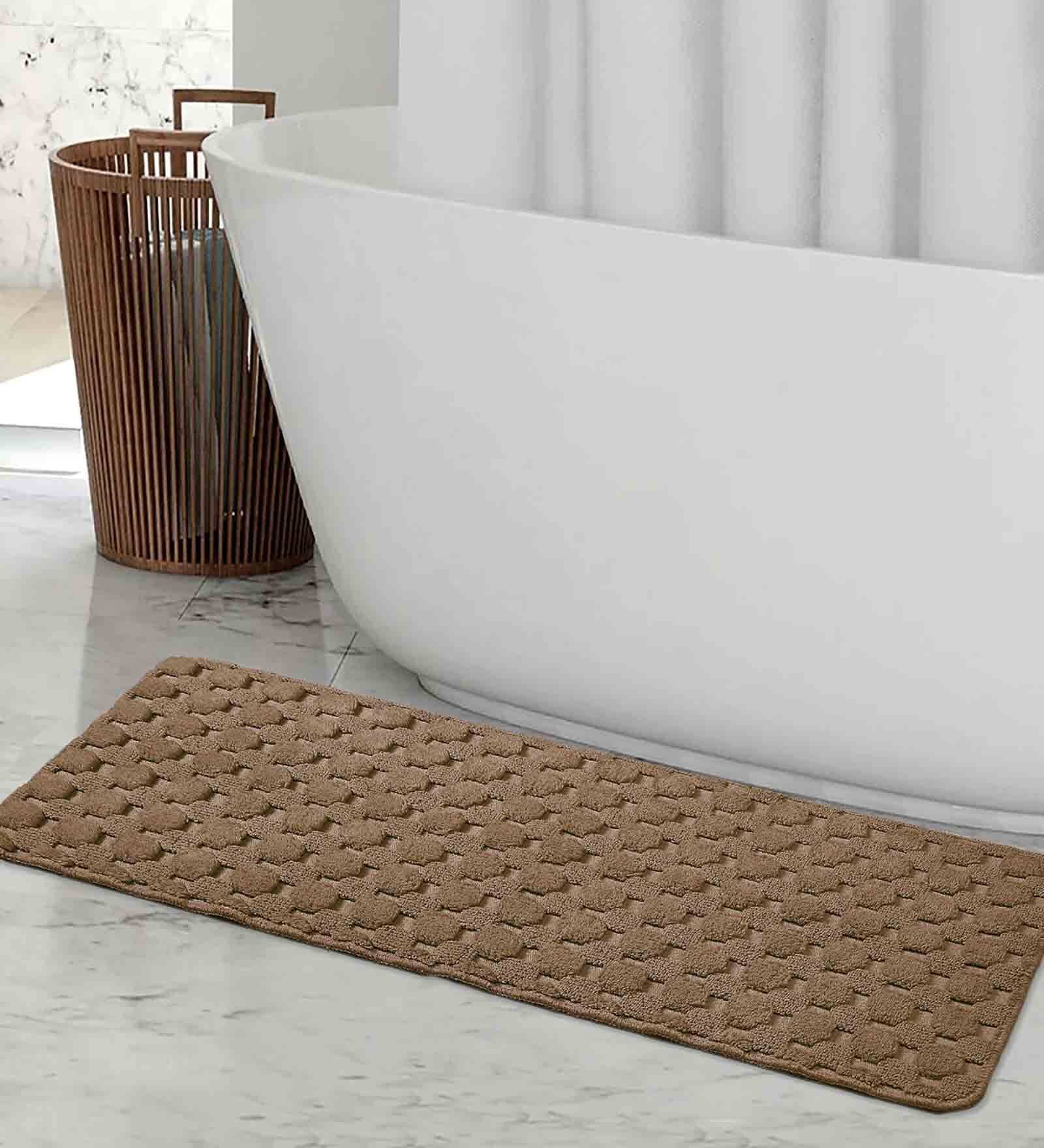 Brown Geometric Cotton 17x39 Inches AntiSkid Bath Mat