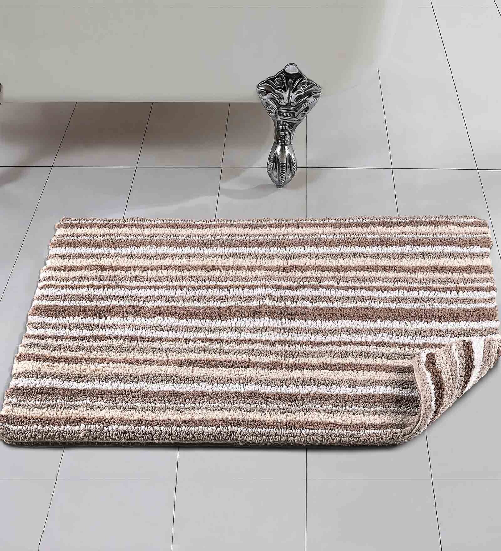 Brown Stripe Cotton 19x27 Inches AntiSkid Bath Mat