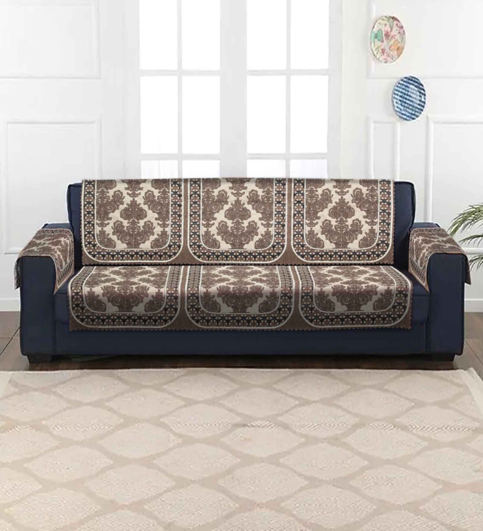 Brown Traditional Velvet 30x70 Inches 5 Seater Sofa Cover (Set of 6)