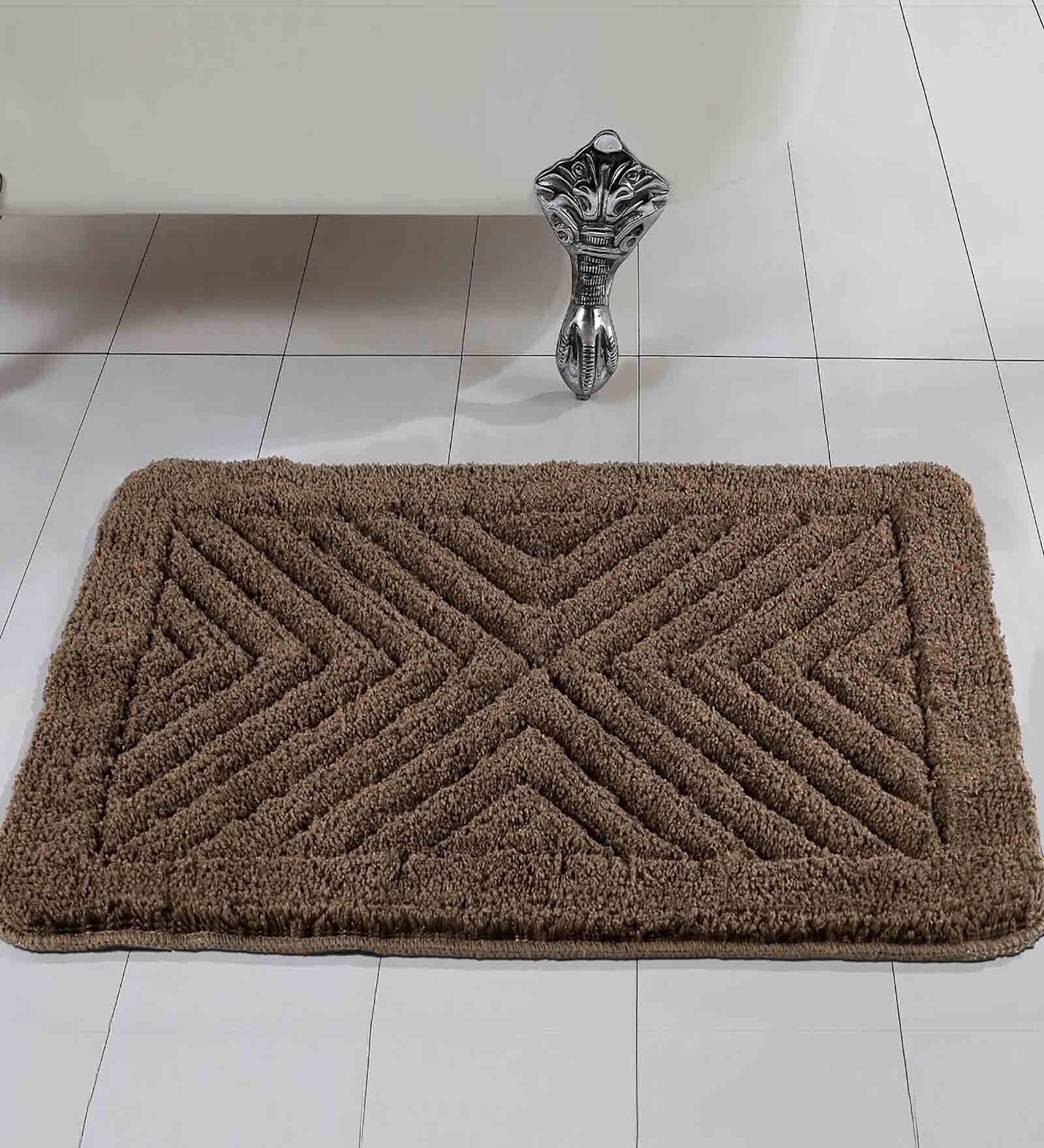 Brown Abstract Microfibre 19x27 Inches AntiSkid Bath Mat