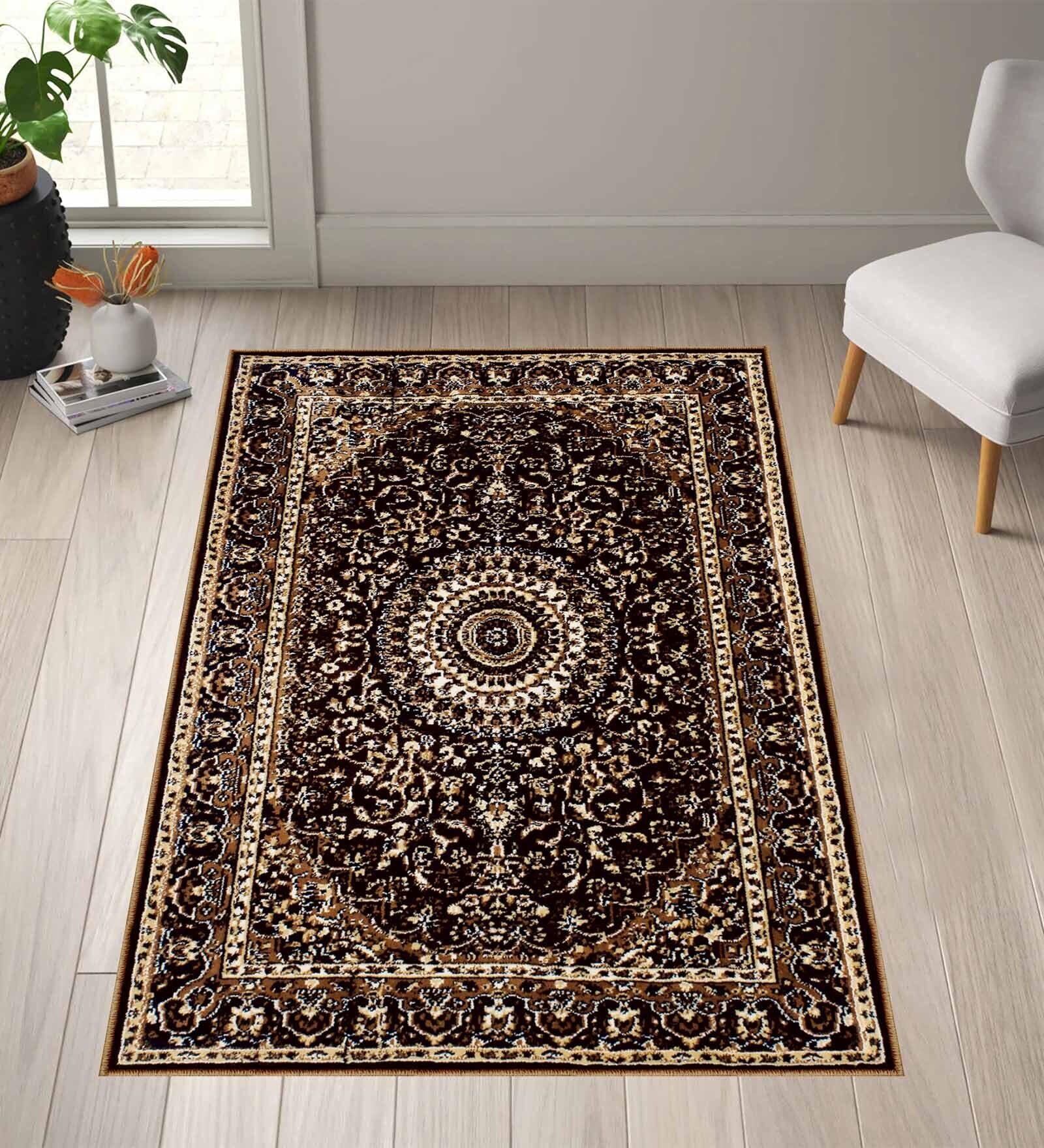 Brown Traditional Polyester 3 ft x 5 ft Machine Made Carpet