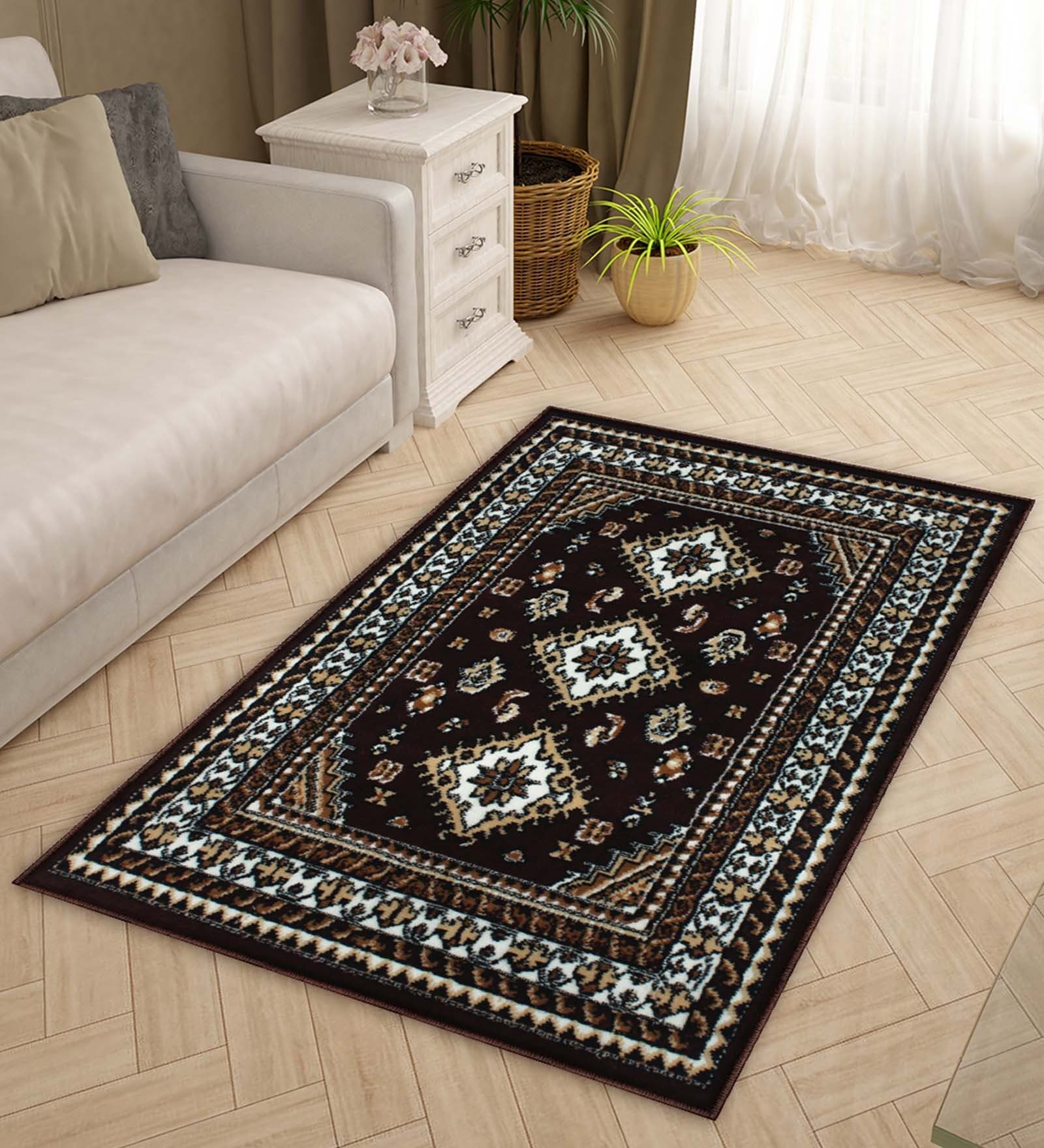 Machine Made Polyester Rugs Buy Brown Traditional Polyester 3 ft x 5 ft Machine Made Carpet at 67% ...