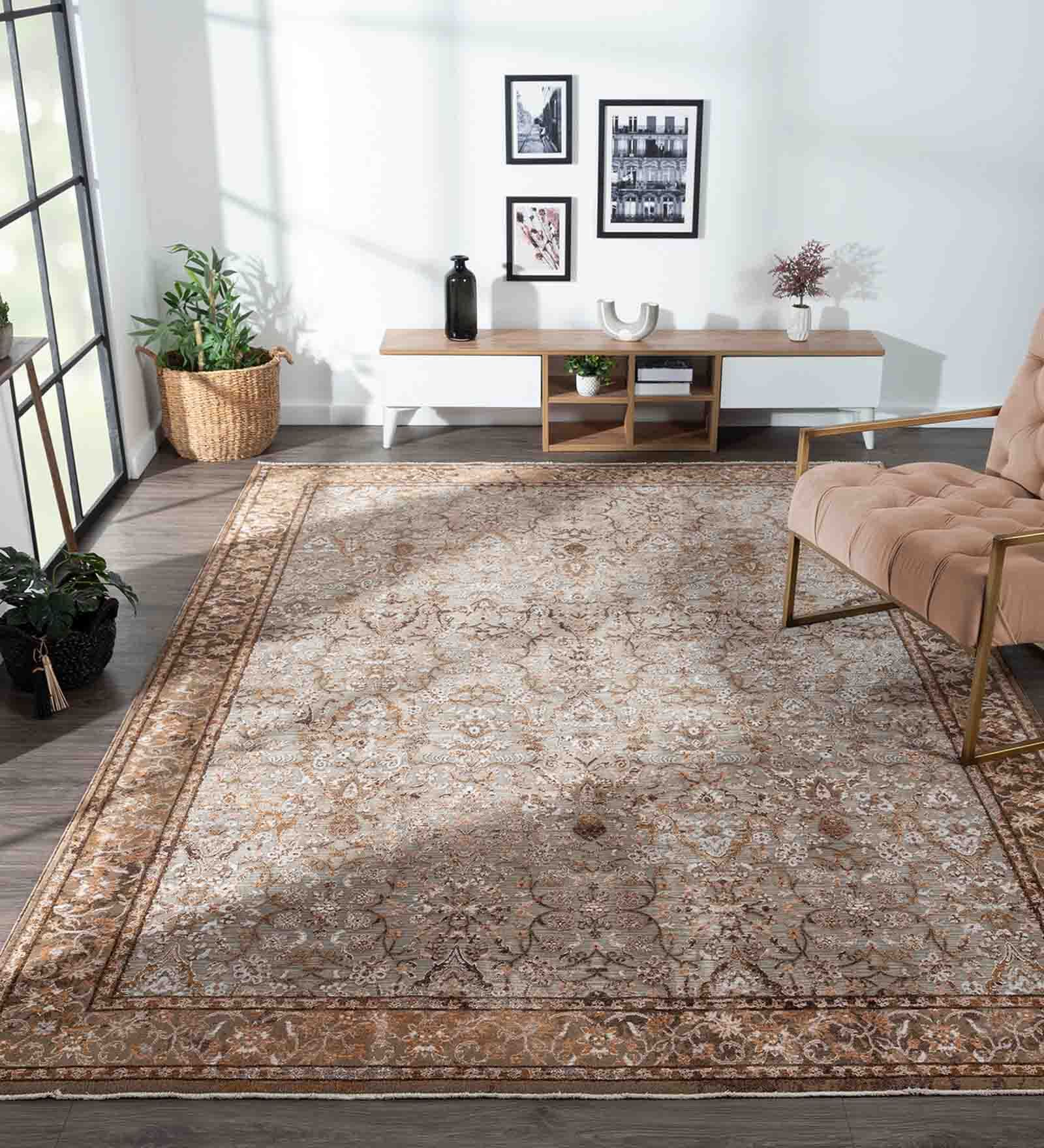 Brown Traditional Polyester 59x32 Inches Machine Made Floor Runner