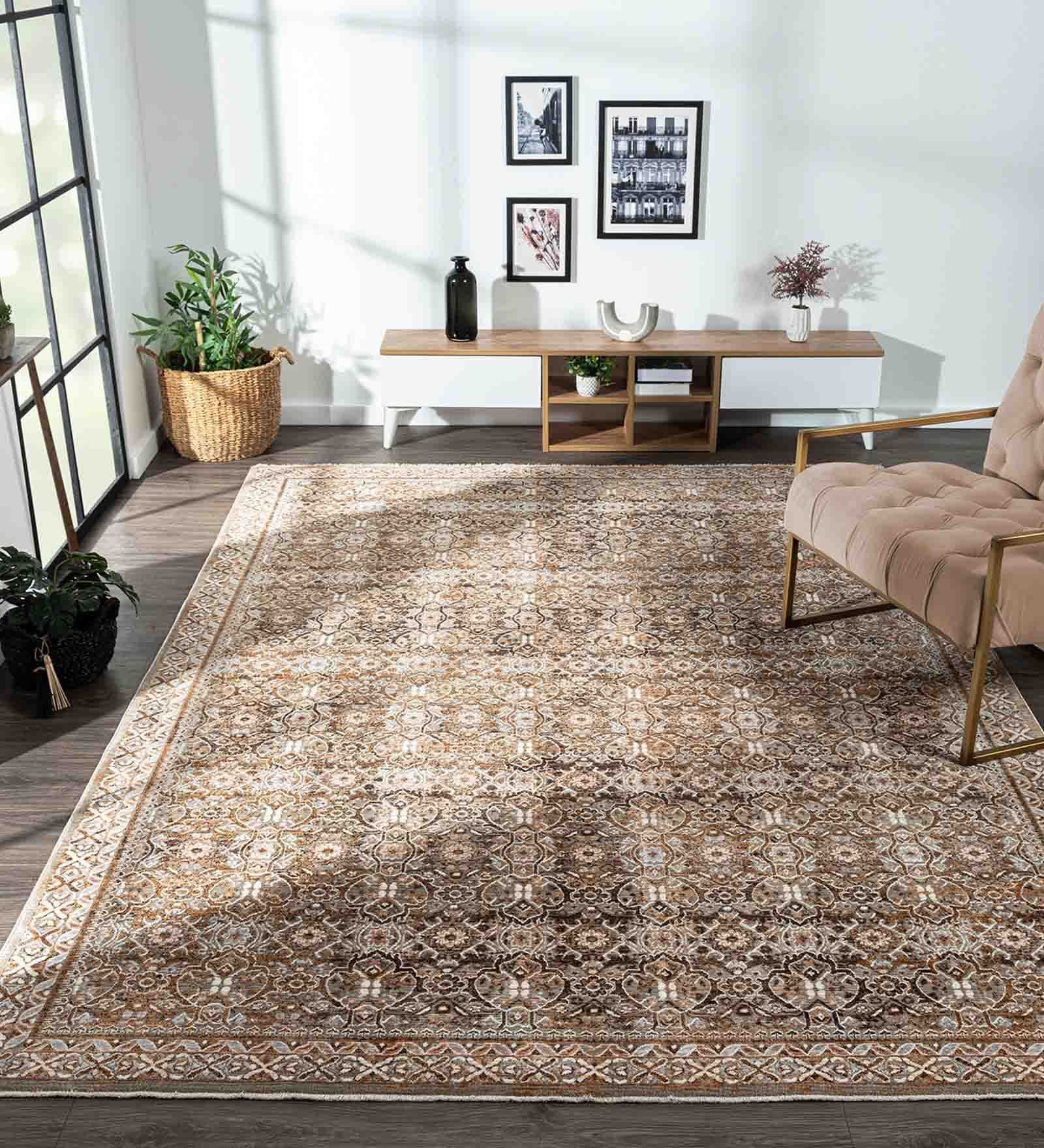 Brown Traditional Polyester 59x32 Inches Machine Made Floor Runner