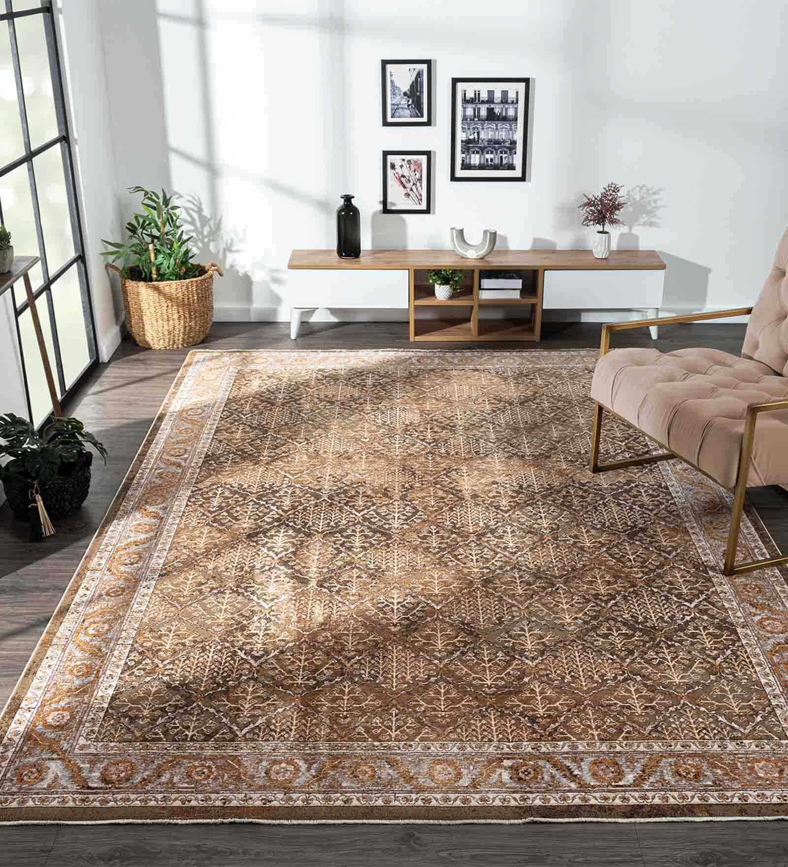 Brown Traditional Polyester 59x32 Inches Machine Made Floor Runner