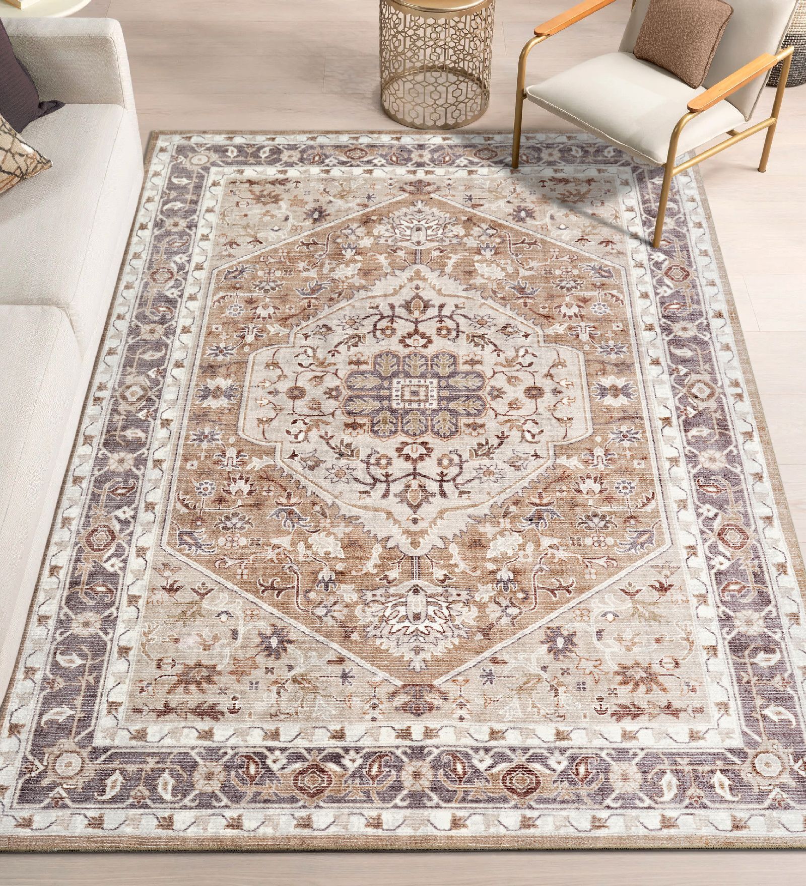 Brown Traditional Polyester 9 ft x 12 ft Machine Made Carpet