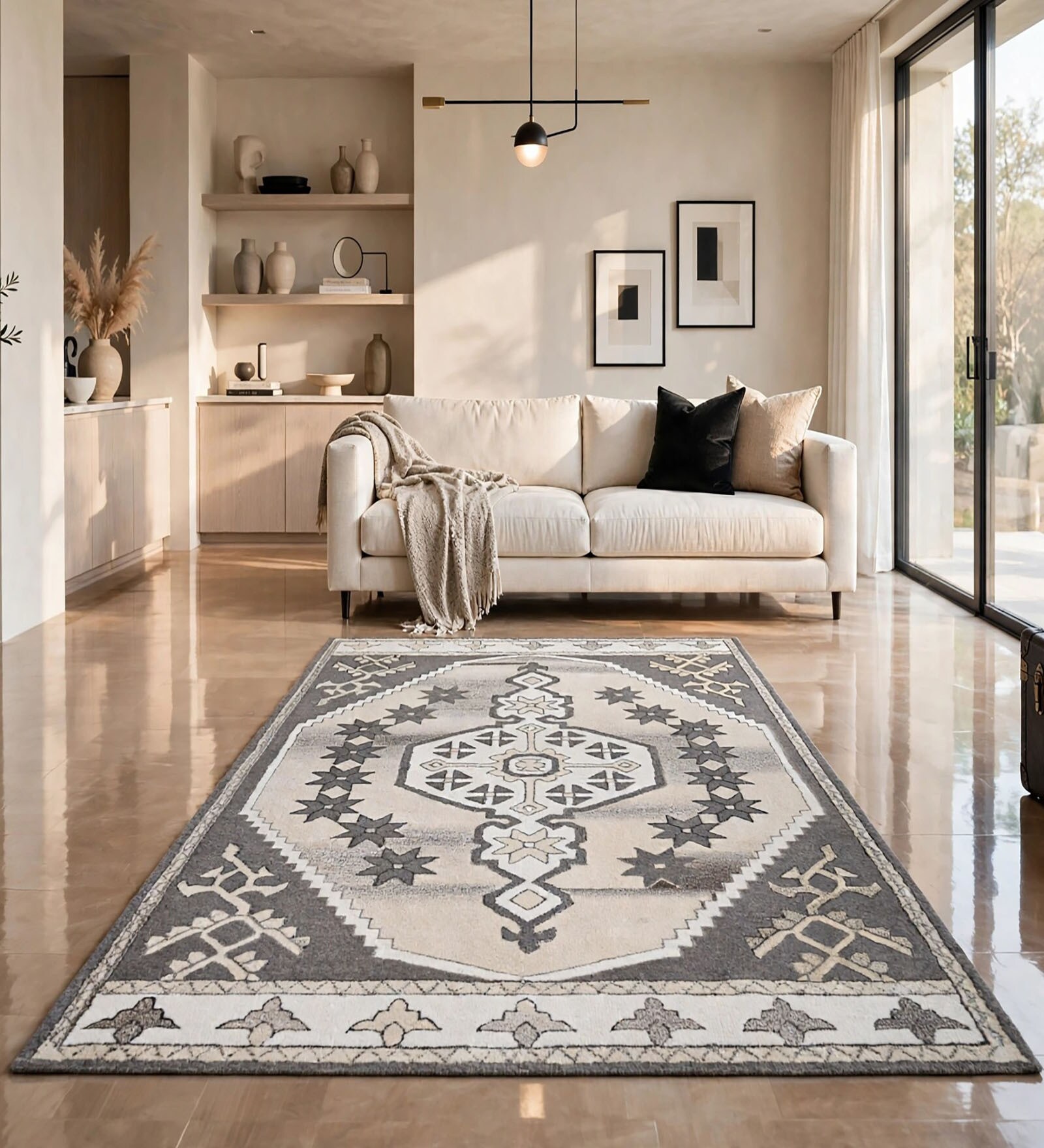 Brown Traditional Wool And Cotton 8 X 5 Feet Hand Tufted Carpet