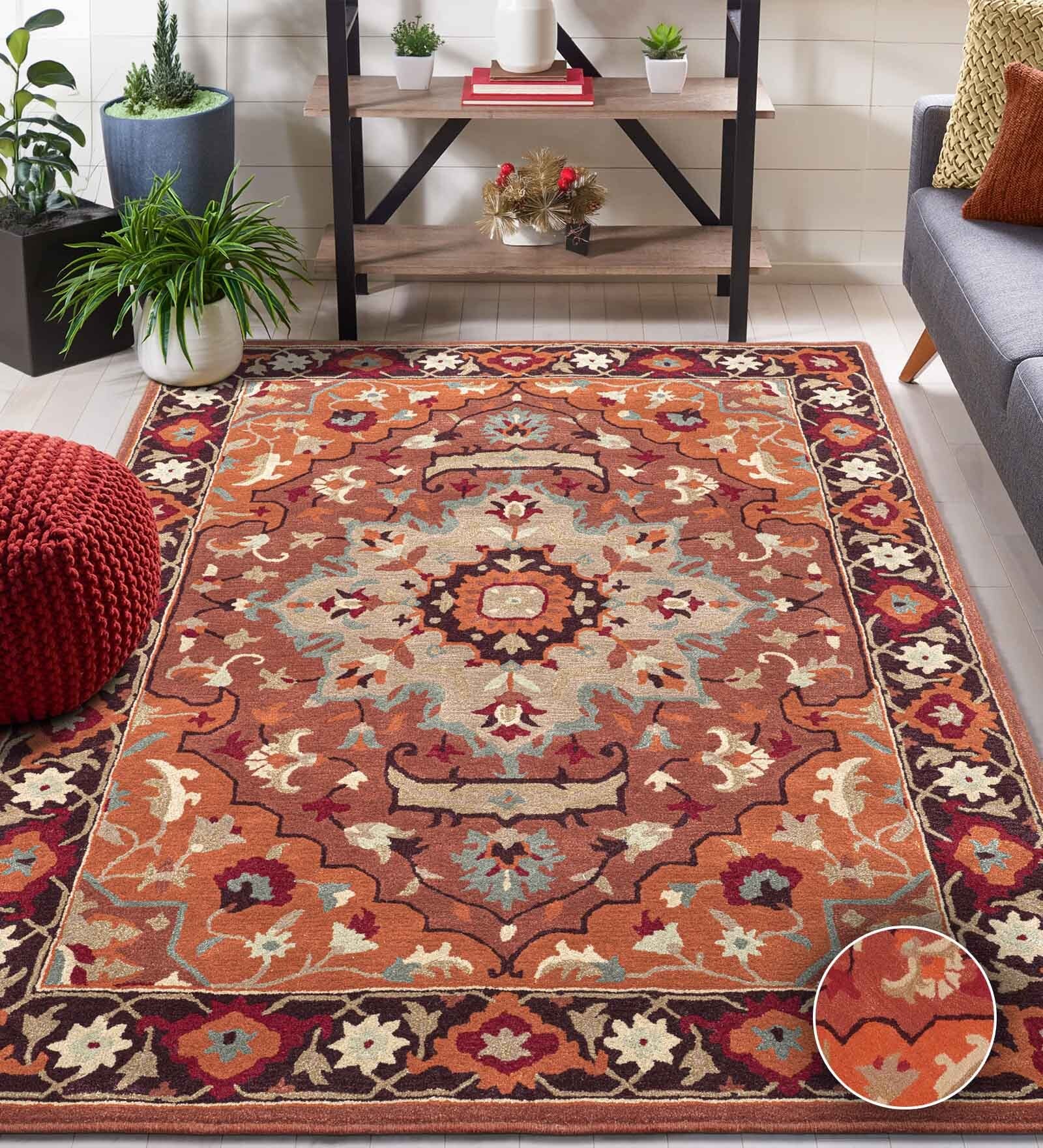 Brown Traditional Wool Blend 4' X 6' Hand Tufted Carpet