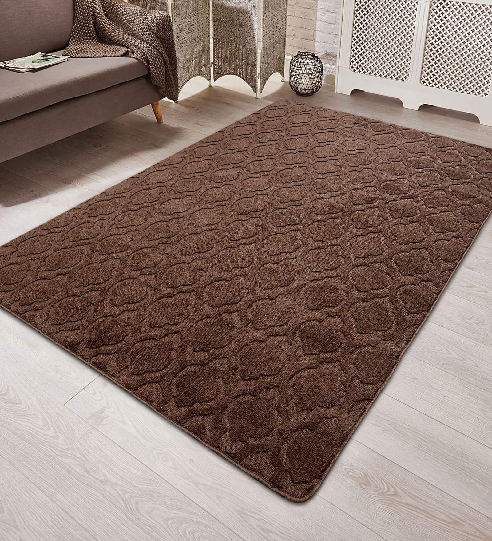 Brown Abstract Microfibre 6 ft x 9 ft Hand Tufted Carpet