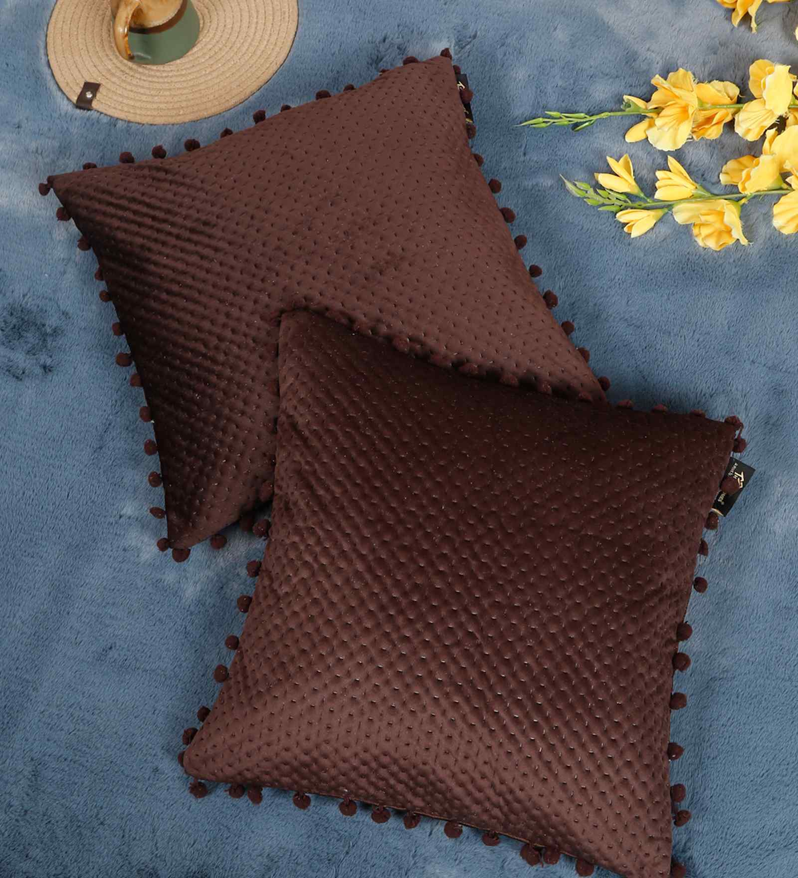 Brown Velvet Abstract 16X16 Inches Cushion Covers (Pack of 2)