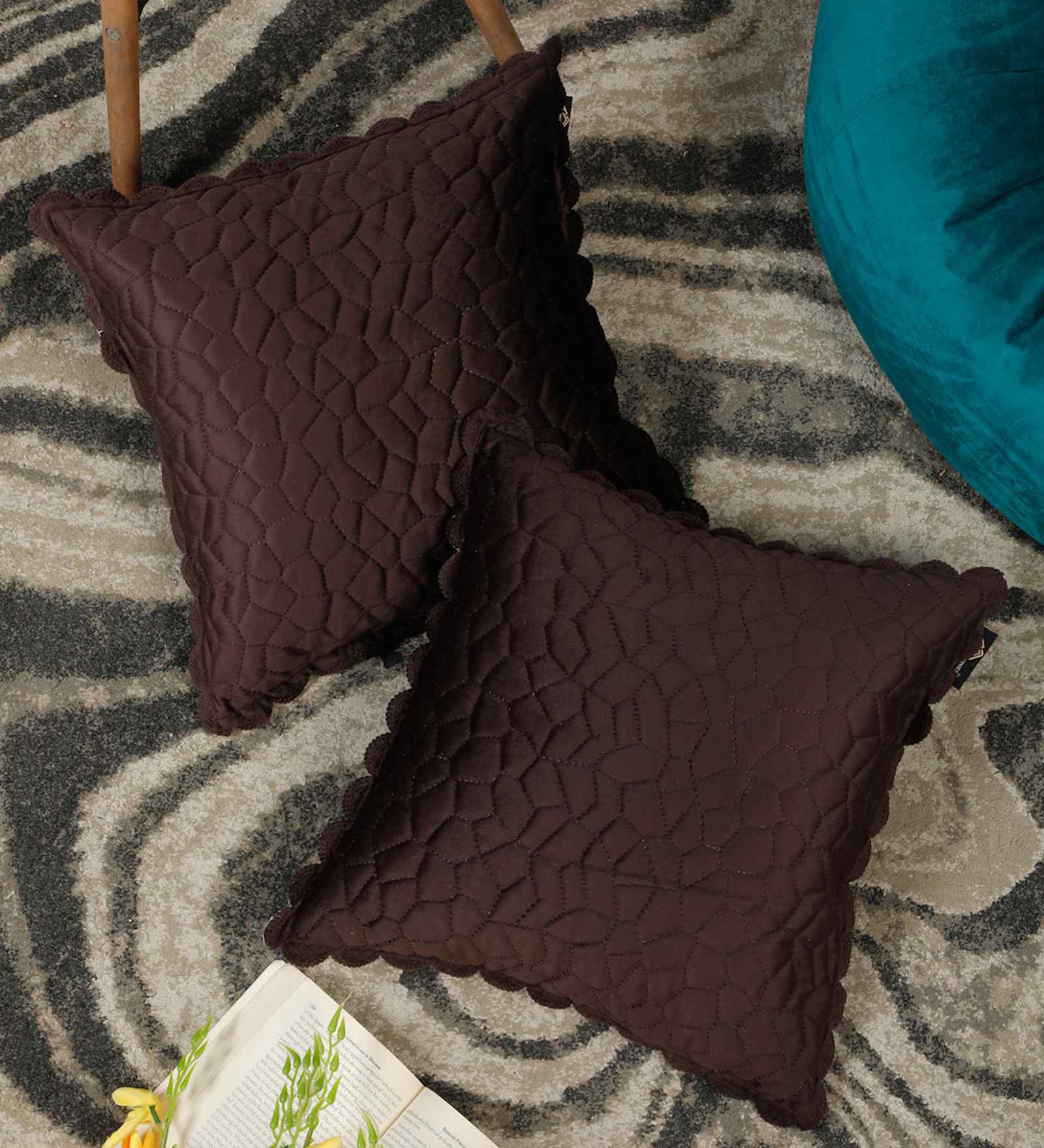Brown Velvet Abstract 16X16 Inches Cushion Covers (Pack of 2)