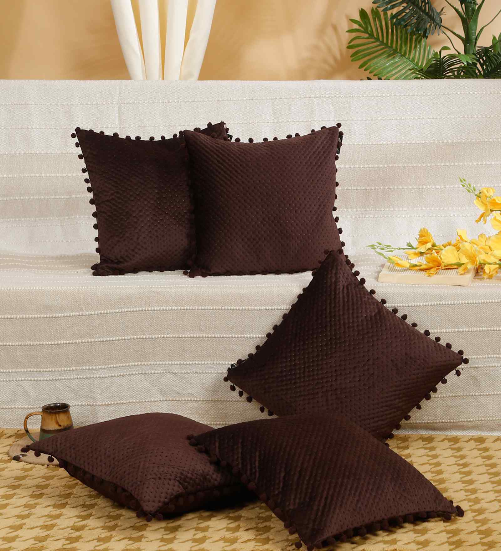 Brown Velvet Abstract 16X16 Inches Cushion Covers (Pack of 5)
