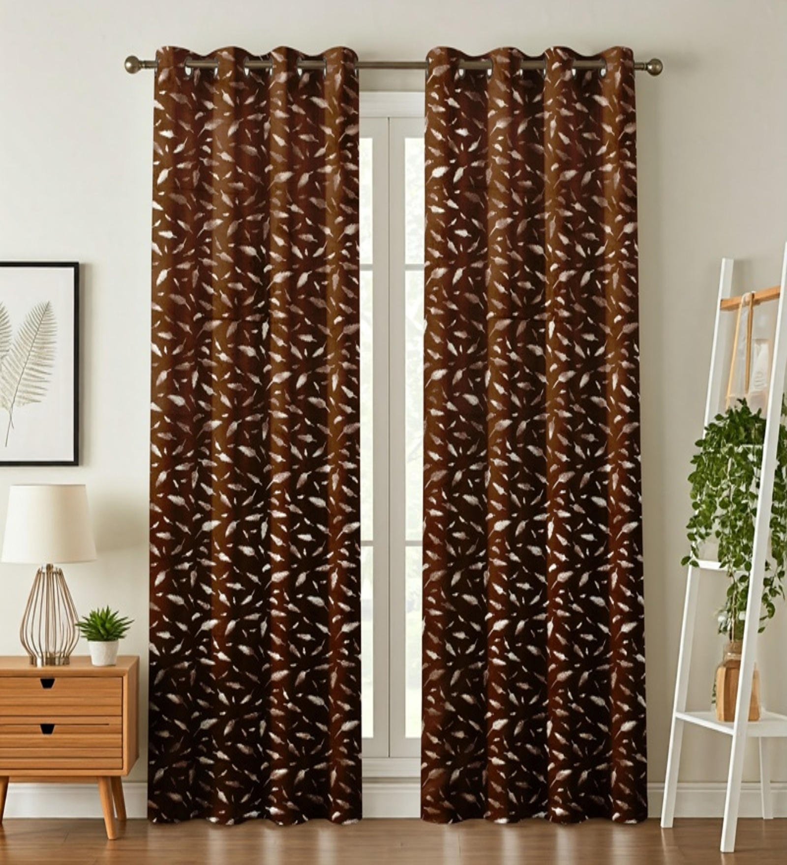 Brown Velvet Feather 5Ft Ring Top Window Curtain Pack of 1