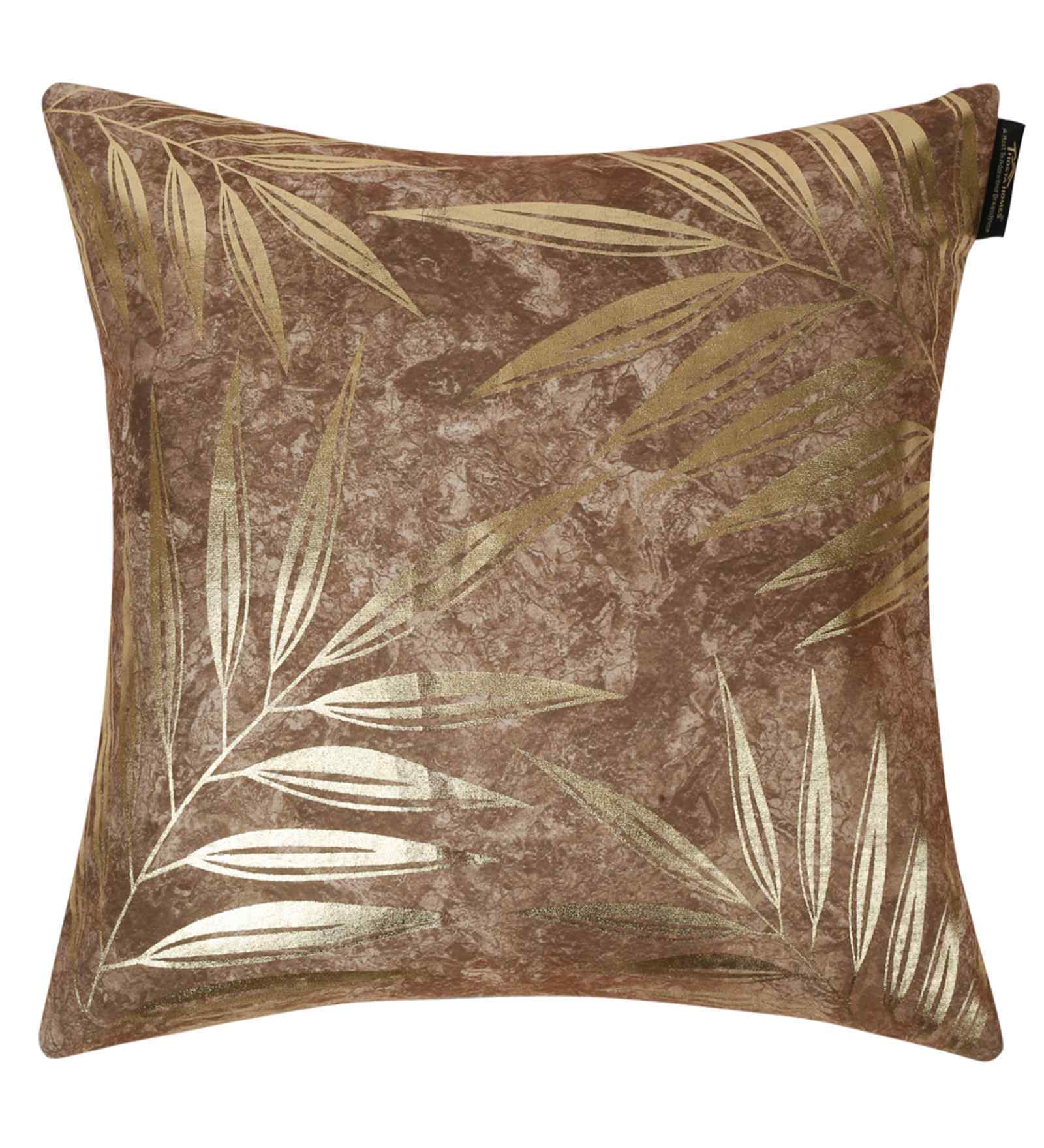 Brown Velvet Floral 16X16 Inches Cushion Covers (2Pcs)