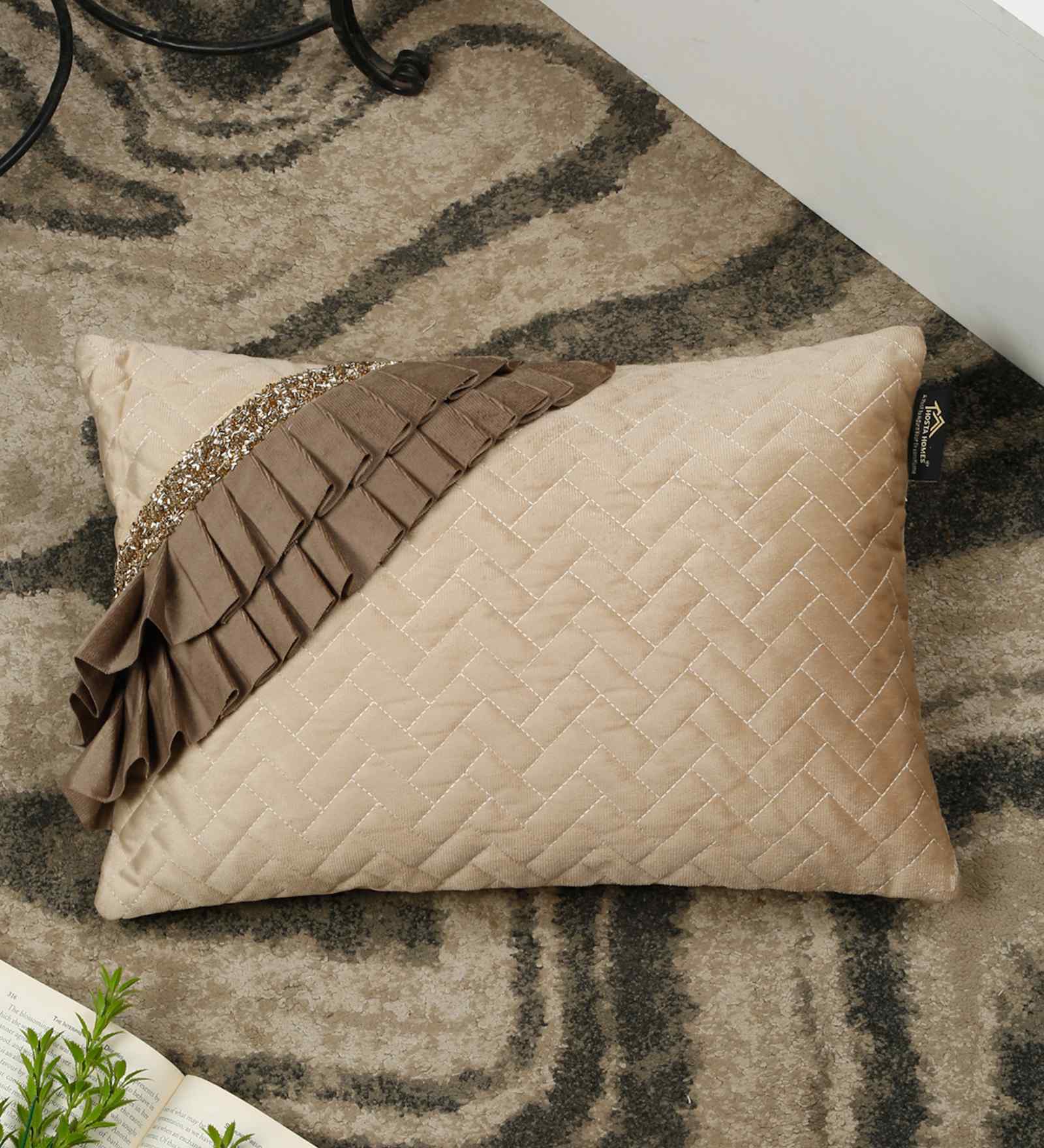 Brown Velvet Textured 12X18 Inches Cushion Cover